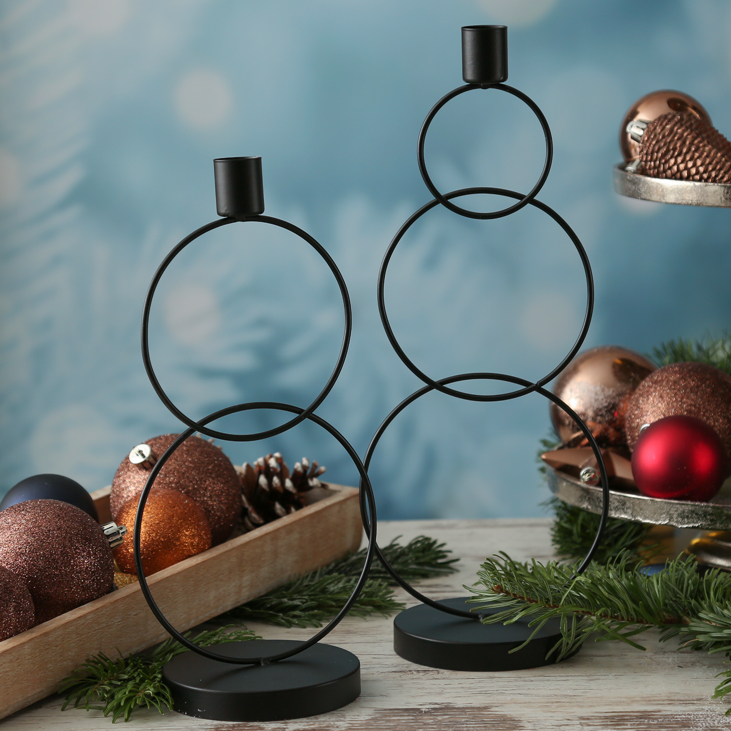 Stabkerzenhalter - Kerzenständer - 3 Ringe - Eisen - H: 35,5cm - schwarz Stabkerzenhalter - Kerzenständer - 3 Ringe - Eisen - H: 35,5cm - schwarz