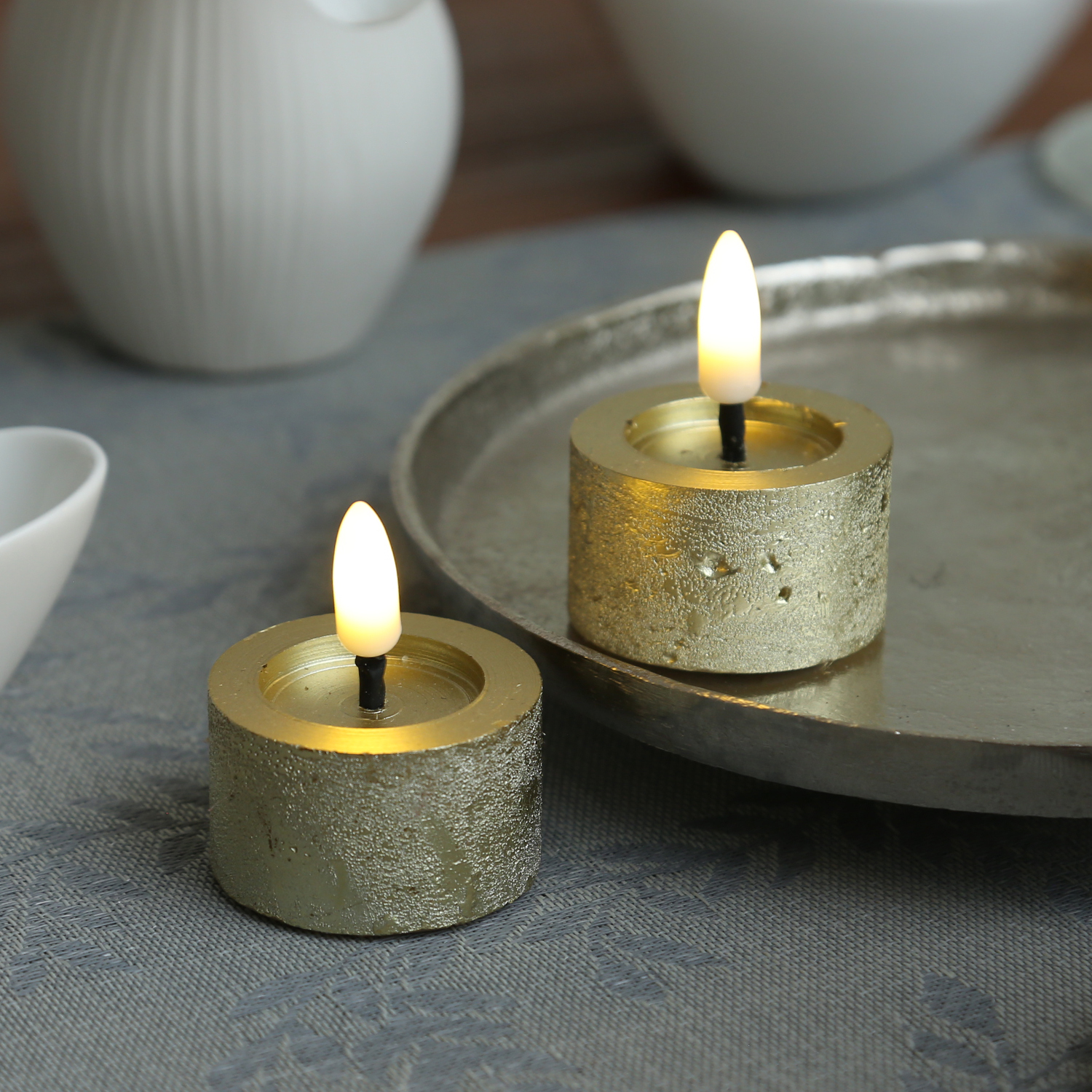 LED Teelichter LINA - Rustik-Optik - Echtwachs - Timer - mit Batterien - D: 4,4cm/H: 5cm - 2St.