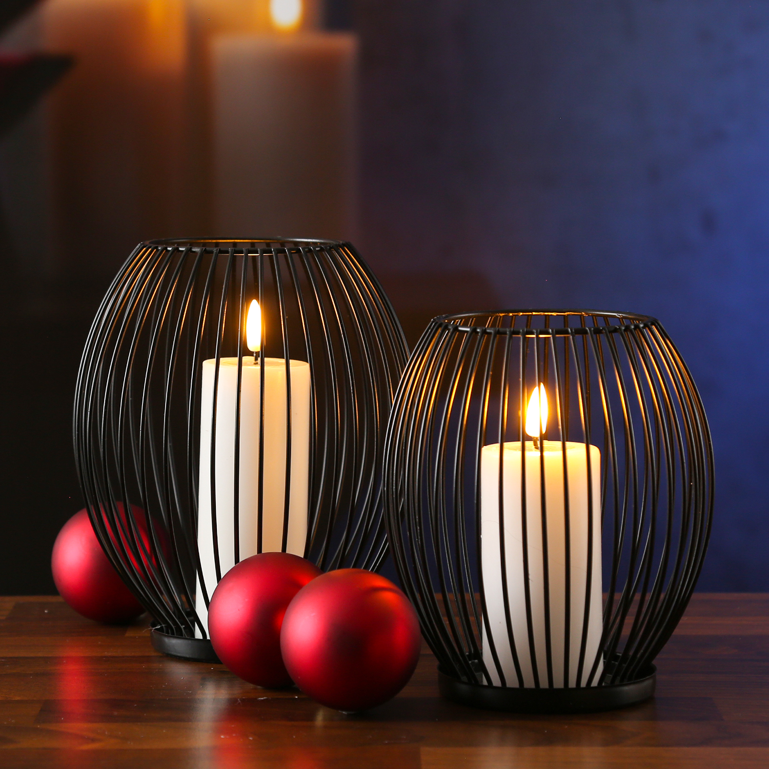 Drahtkerzenhalter - Windlicht - Dekoration - Metall - H: 18cm - H: 15,5cm - schwarz - 2er Set Drahtkerzenhalter - Windlicht - Dekoration - Metall - H: 18cm - H: 15,5cm - schwarz - 2er Set