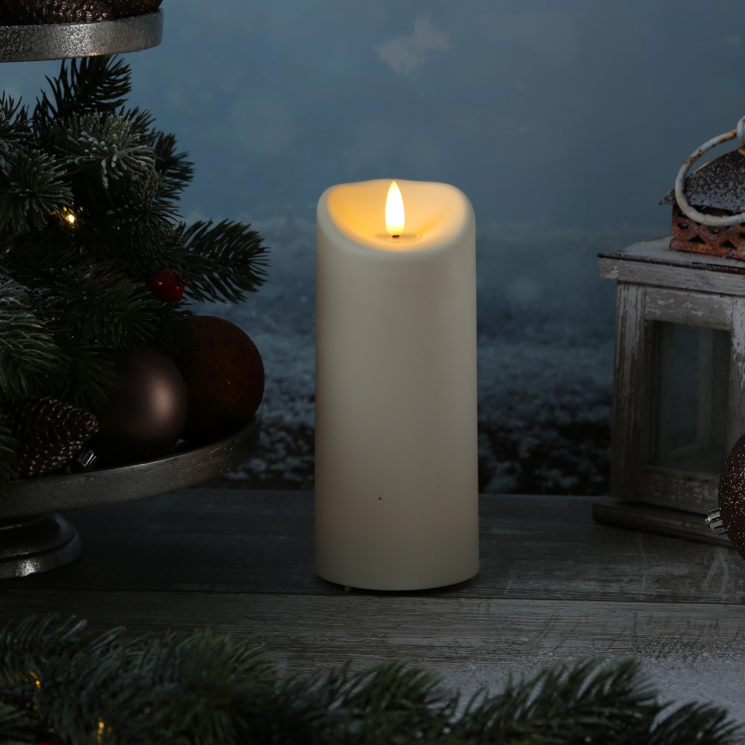 LED Stumpenkerze Flamme - Kunststoff - warmweiße 3D Flamme - H: 17,5cm - Timer - outdoor - creme LED Stumpenkerze Flamme - Kunststoff - warmweiße 3D Flamme - H: 17,5cm - Timer - outdoor - creme