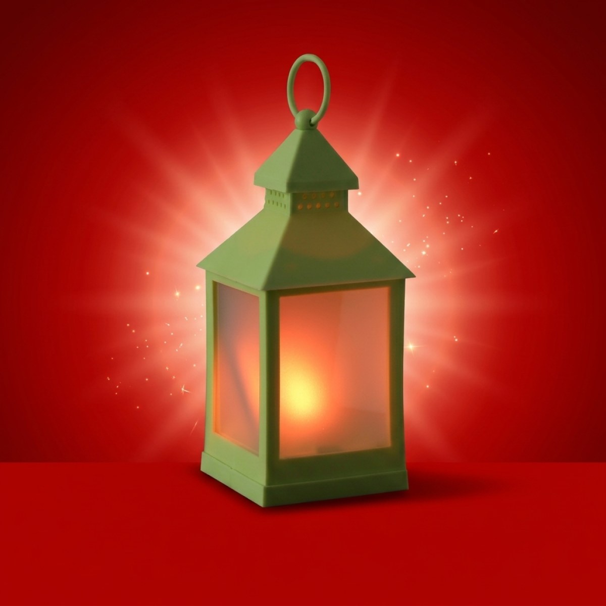 LED Laterne - mit Flammeneffekt - flackernde LED - H: 24cm - Batteriebetrieb - grün