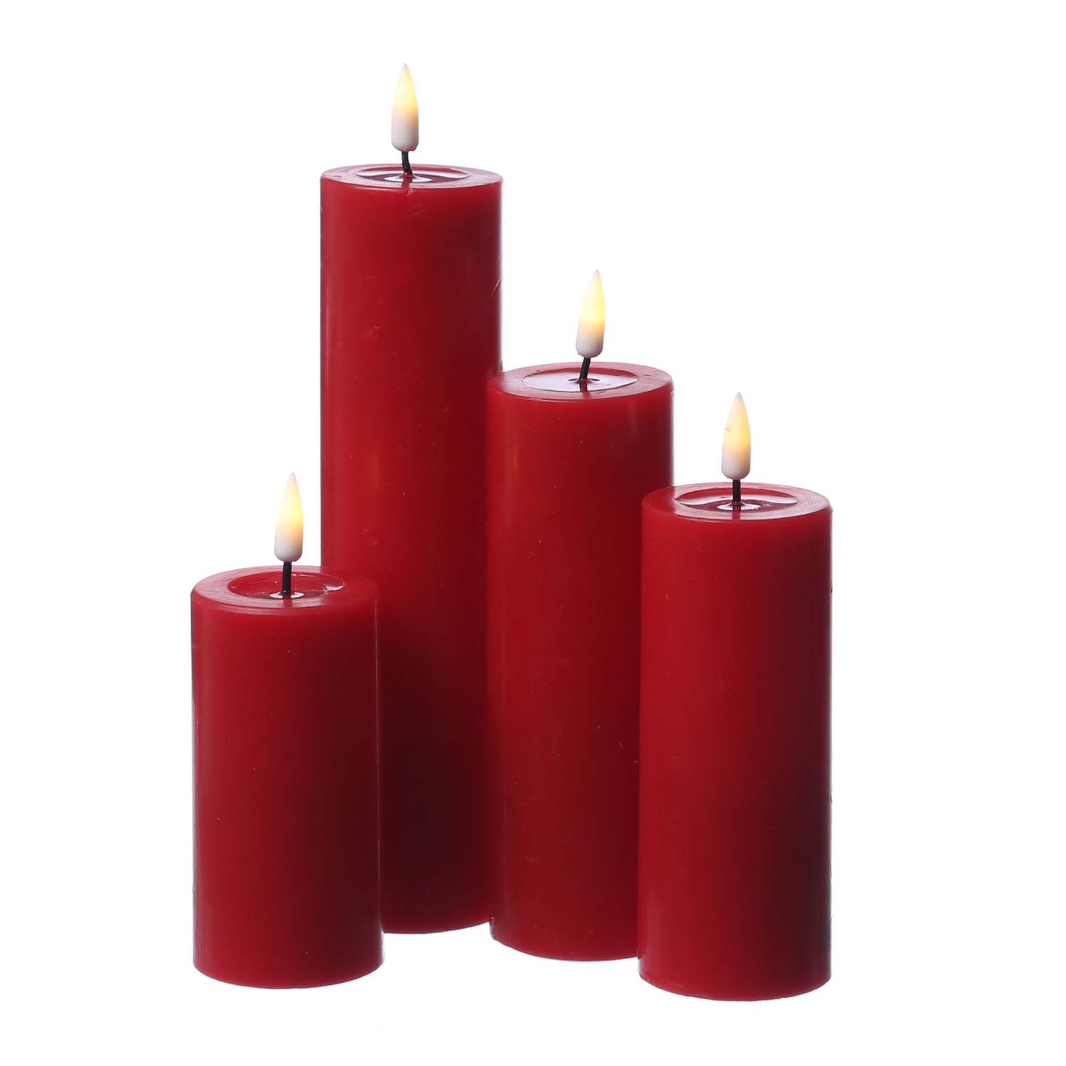 LED Stumpenkerze MIA - Echtwachs - realistische 3D Flamme - H: 10cm - D: 5cm - rot
