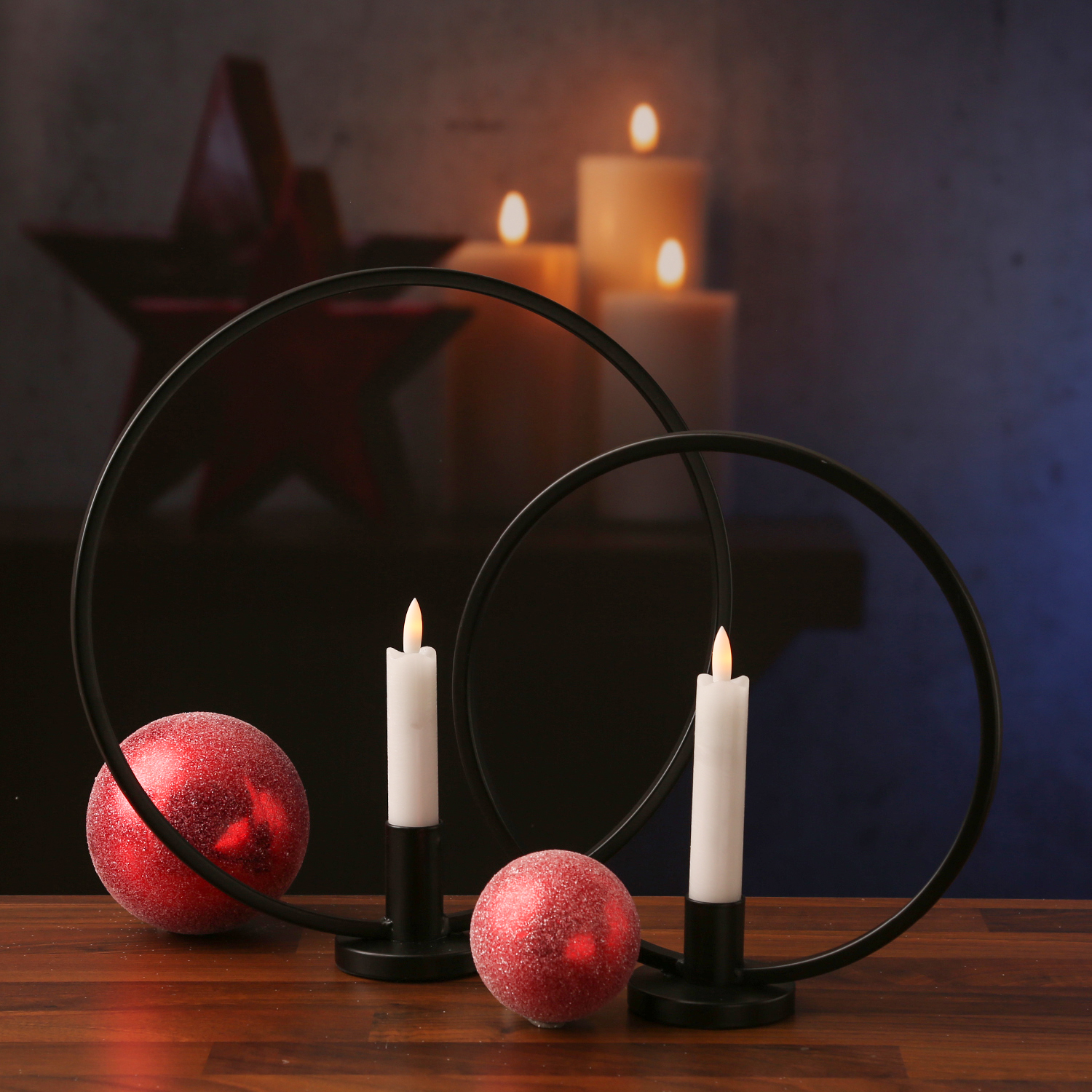 Stabkerzenhalter Ring - Metall - 2 unterschiedliche Größen - rund - schwarz - 2er Set Stabkerzenhalter Ring - Metall - 2 unterschiedliche Größen - rund - schwarz - 2er Set