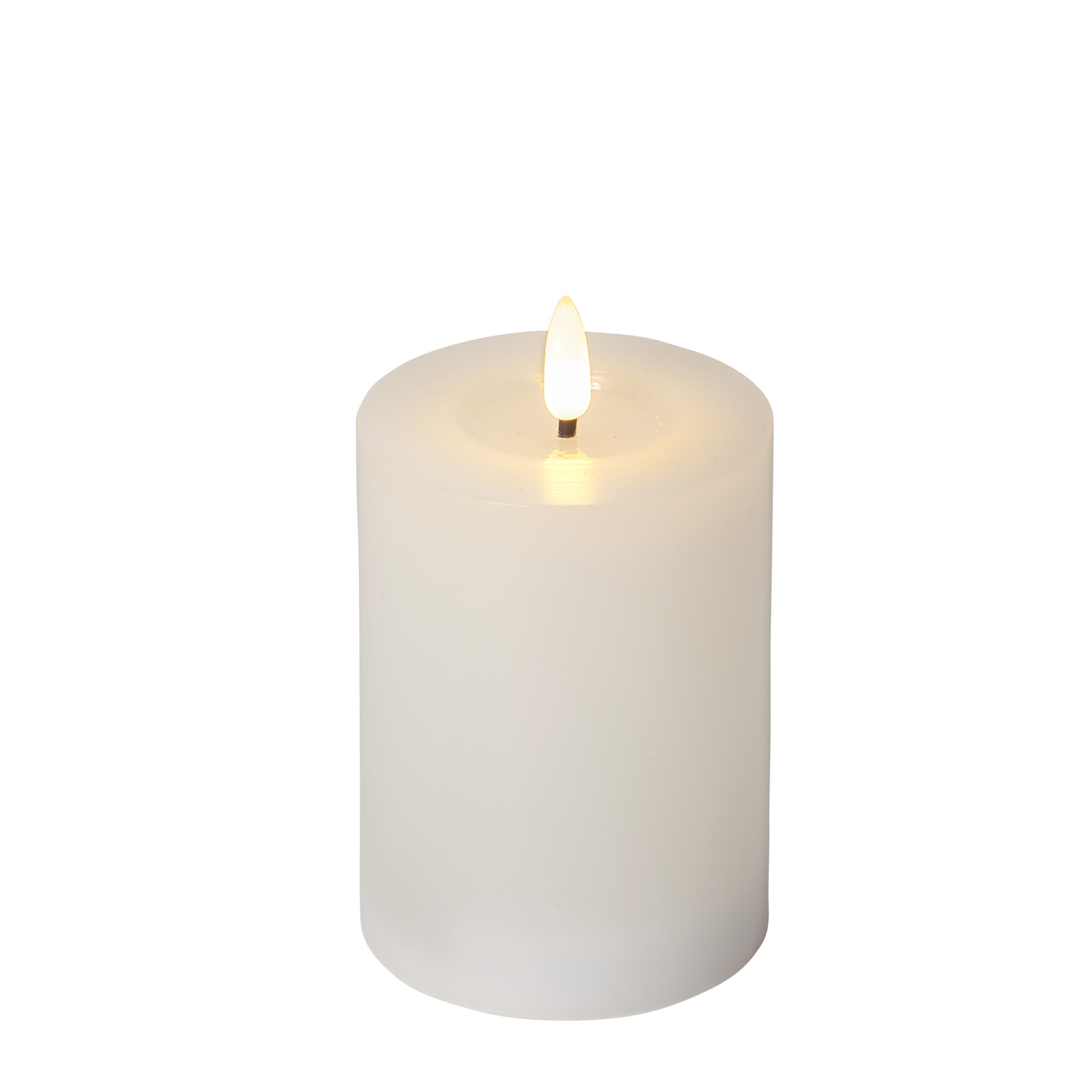LED Stumpenkerze LINA - Echtwachs - realistische 3D Flamme - H: 12,5cm - Batterie - Timer - weiß