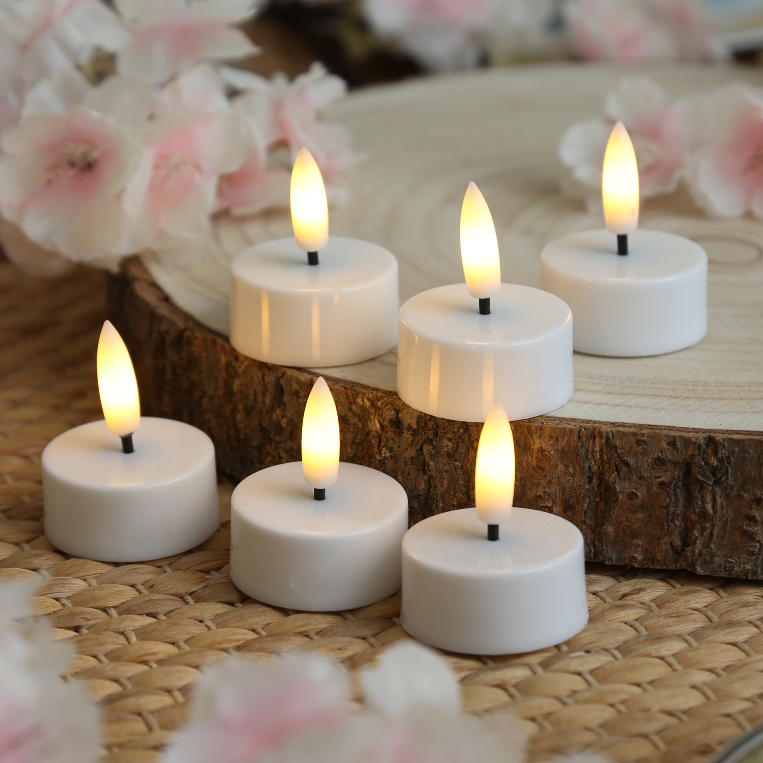 LED Mini Teelichter - Kunststoff - inkl. Batterien - Timer - D: 3,8cm - weiß - 6 Stück