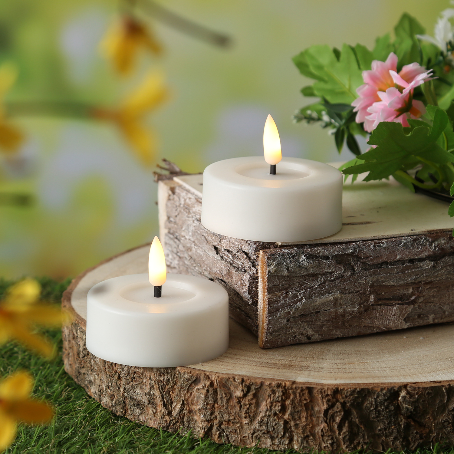 LED Maxi Teelichter - XL Outdoor Teelichter  - D: 6,5cm - Timer - Batteriebetrieb - weiß - 2er Set