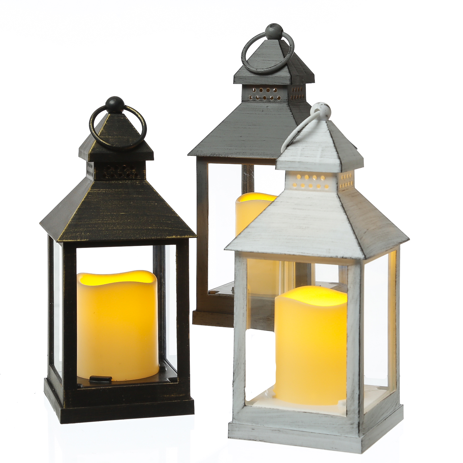 LED Laterne mit Kerze - warmweiss flackernde LED - H- 23cm - Batteriebetrieb - schwarz