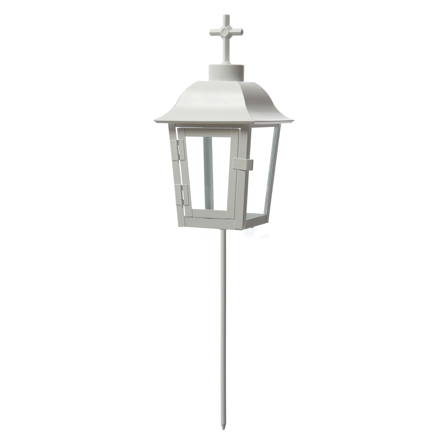 Grablaterne/Grablicht - Grablampe mit 2 wechselbaren Spitzen - mit Erdspieß - H: 51cm - weiß