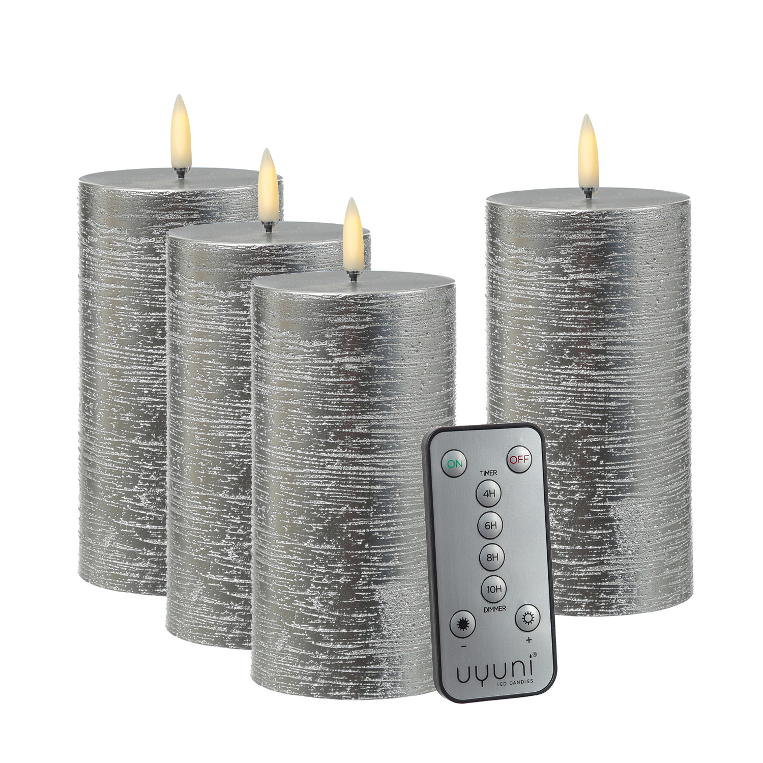 LED Kerzenset PIA - Rustik-Optik - H: 15cm - inkl. Batterien und Fernbedienung - silber - 4er Set