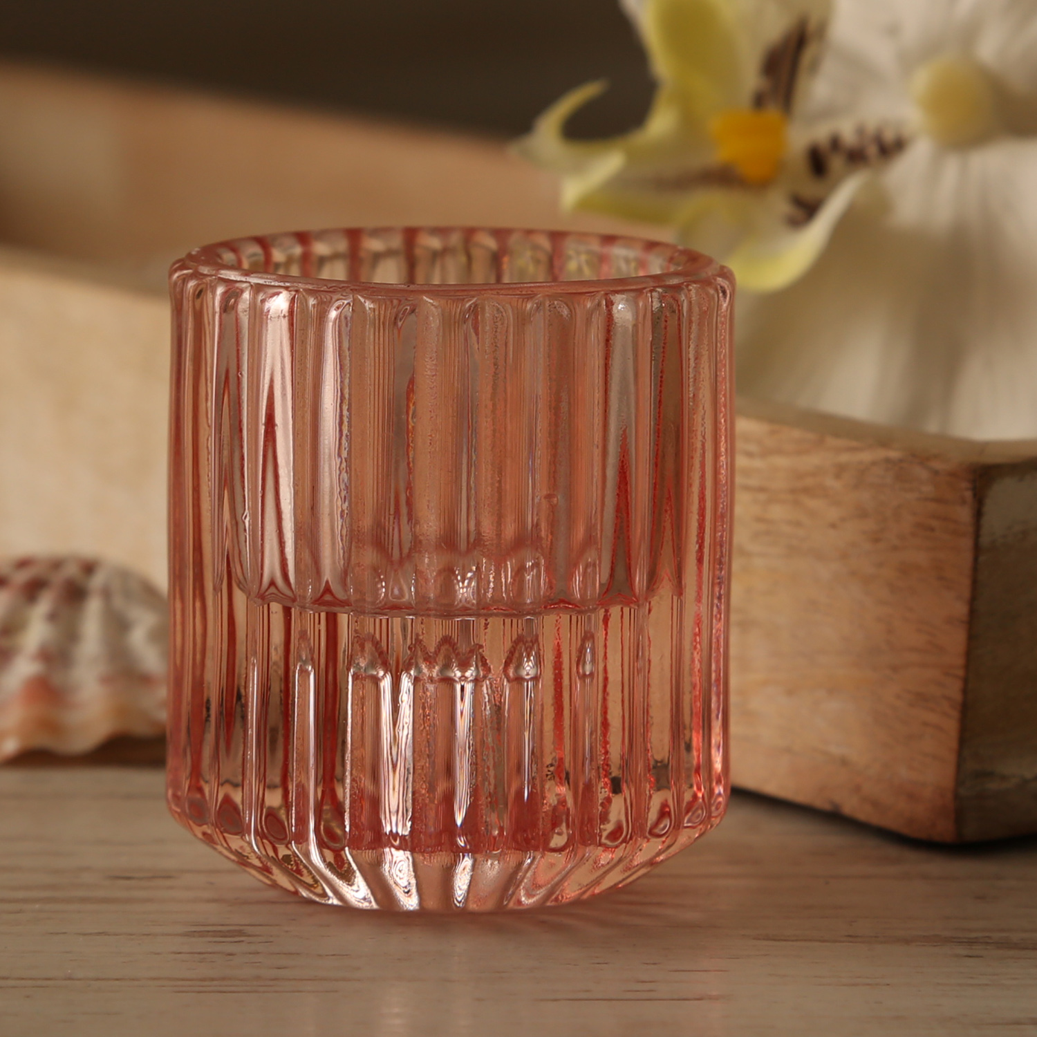 Kerzenhalter - 2in1 - Teelichthalter oder Stabkerzenhalter - Glas - H: 5,9cm - rosa