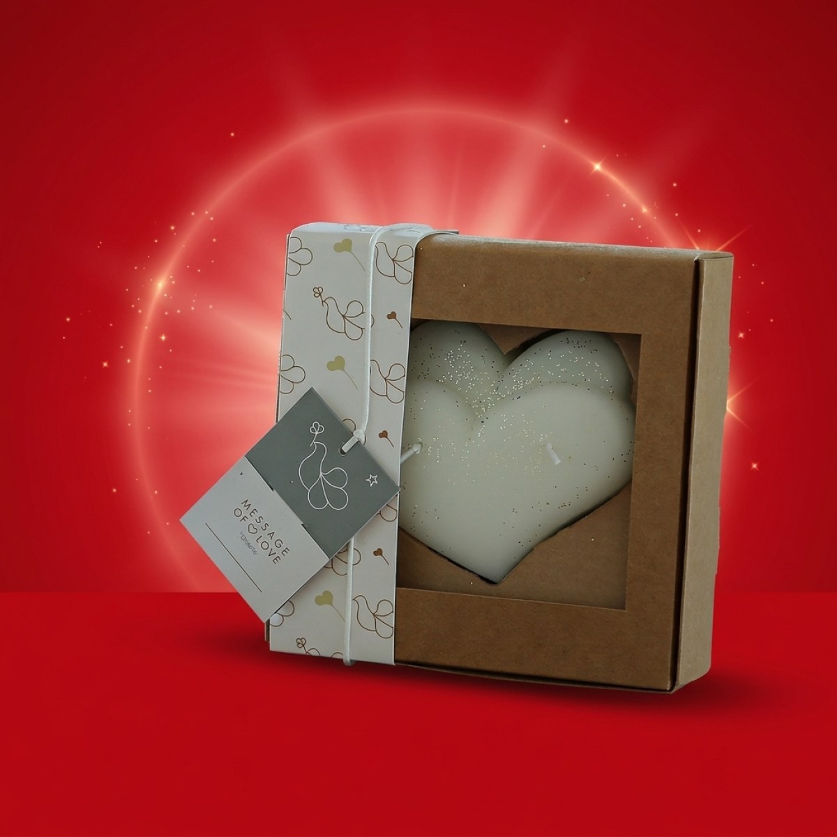 Kerze Herz in Geschenkverpackung - zur Hochzeit, Muttertag, Valentinstag - 2-Docht - weiß