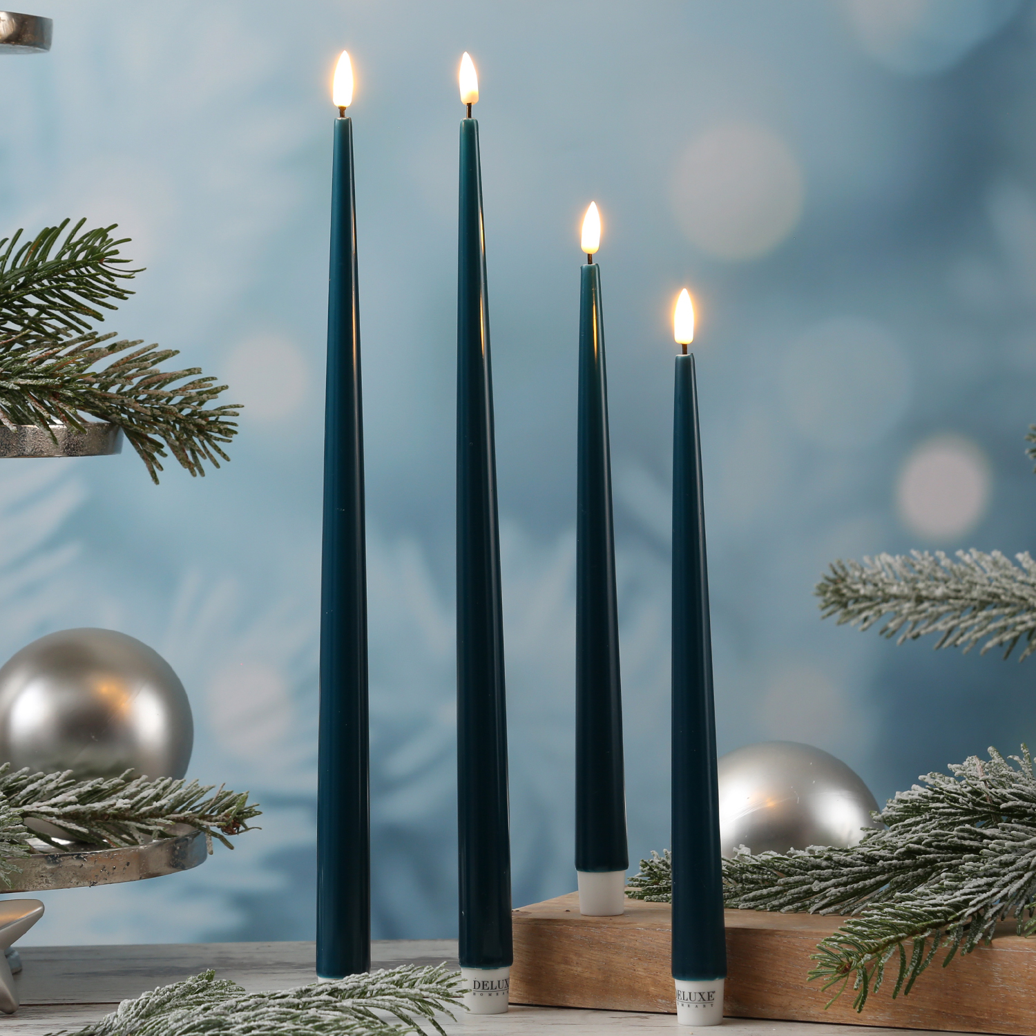 LED Stabkerzen ELLA - Echtwachs - realistische 3D Flamme - H: 28cm - petrol - 2 Stück
