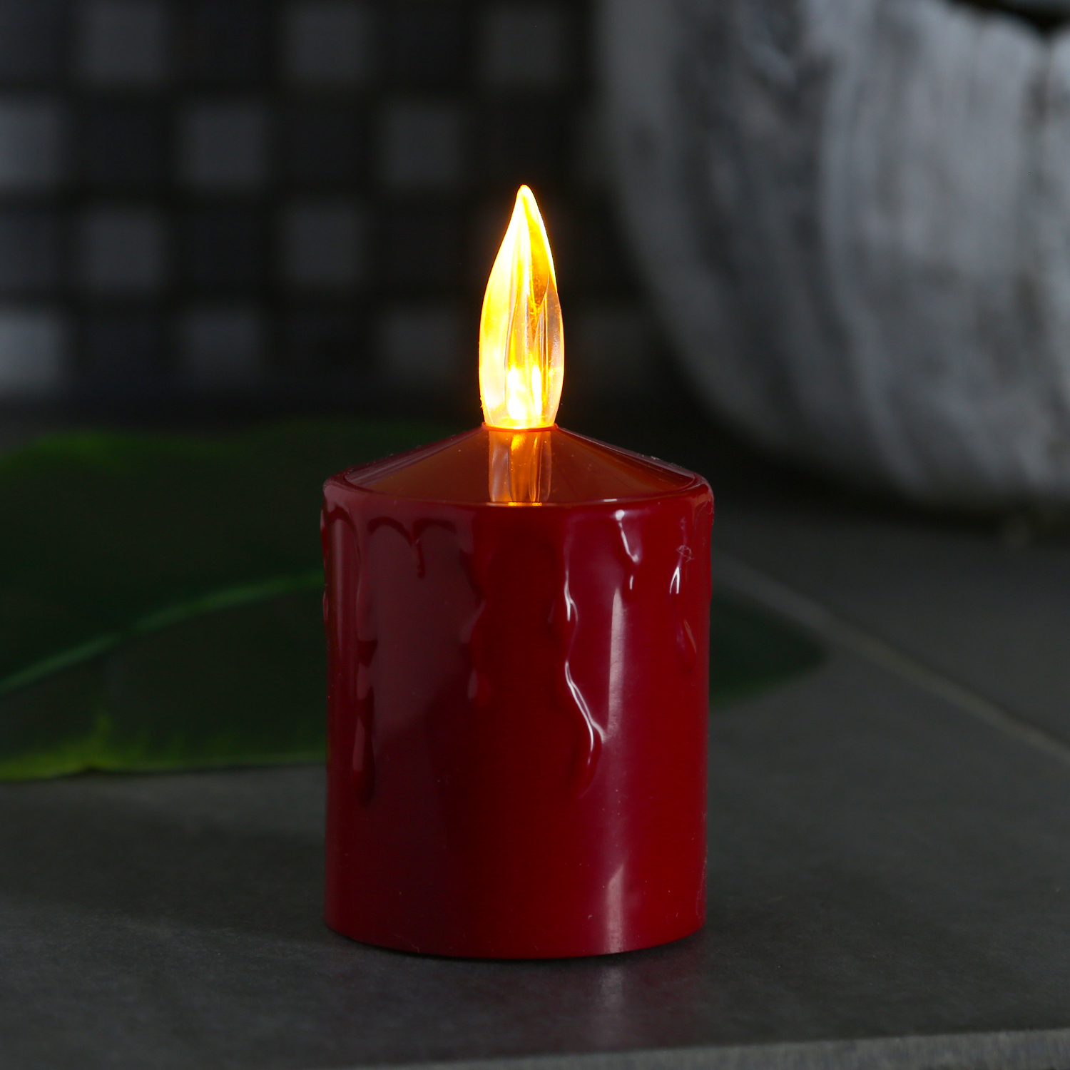 LED Kerze - Grabkerze - Grablicht - H: 11,5cm/D: 6cm - Sensor - für Außen - bis 500h - rot