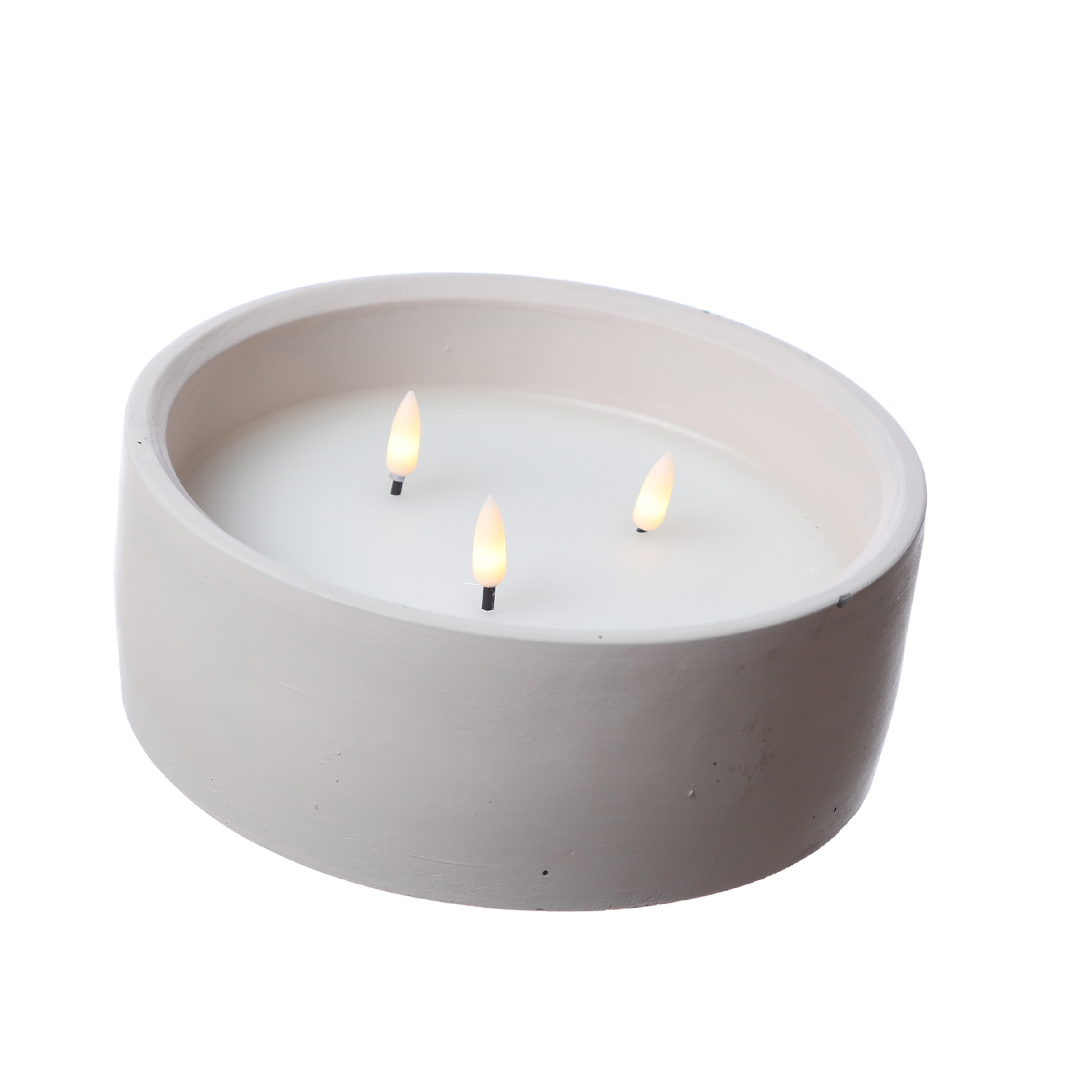 XXL LED Kerze Flamme - Betonoptik - Zement/Echtwachs - 3-Docht - Timer - H: 8cm D: 20cm - weiß