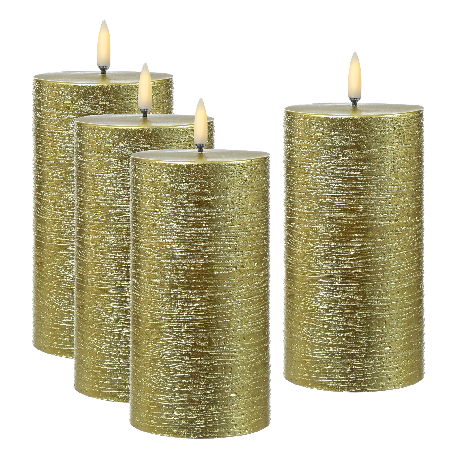 LED Kerzenset PIA - Rustik-Optik - H: 15cm - inkl. Batterien und Fernbedienung - gold - 4er Set LED Kerzenset PIA - Rustik-Optik - H: 15cm - inkl. Batterien und Fernbedienung - gold - 4er Set