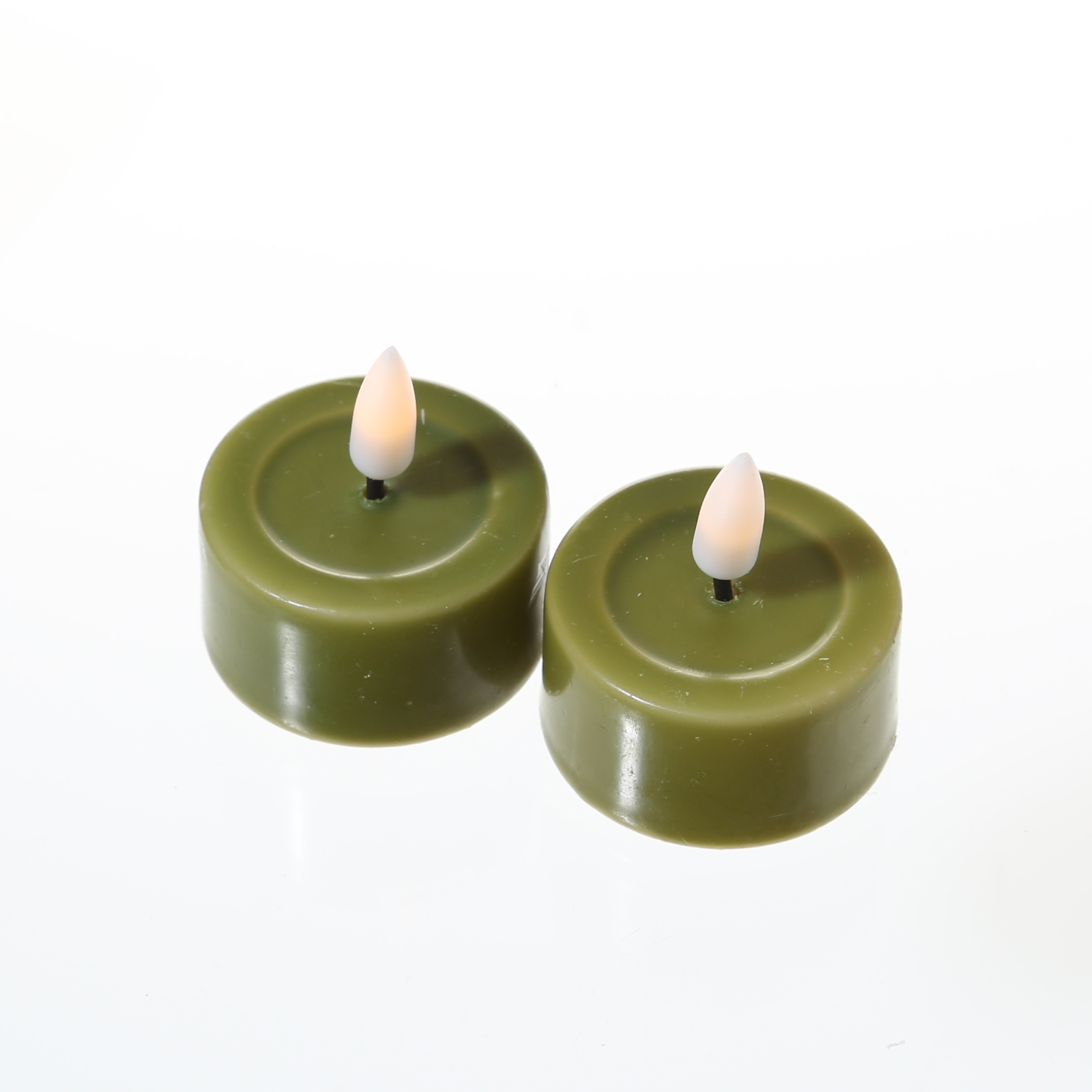 LED Teelichter MIA - Kunststoff - realistische 3D Flamme - D: 4,1cm - olivgrün - 2 Stk LED Teelichter MIA - Kunststoff - realistische 3D Flamme - D: 4,1cm - olivgrün - 2 Stk