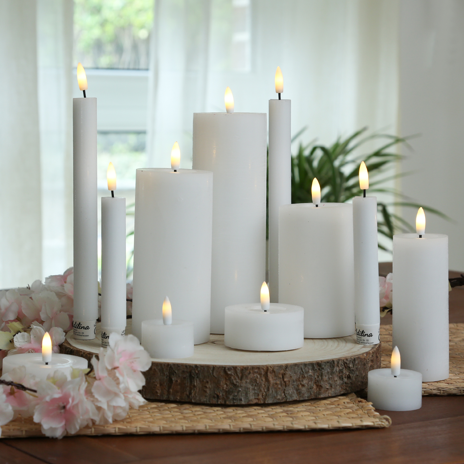 LED Maxi Teelichter LINA - Rustik-Optik - Echtwachs - Timer - D: 7cm - H: 6cm - weiß - 2 Stück