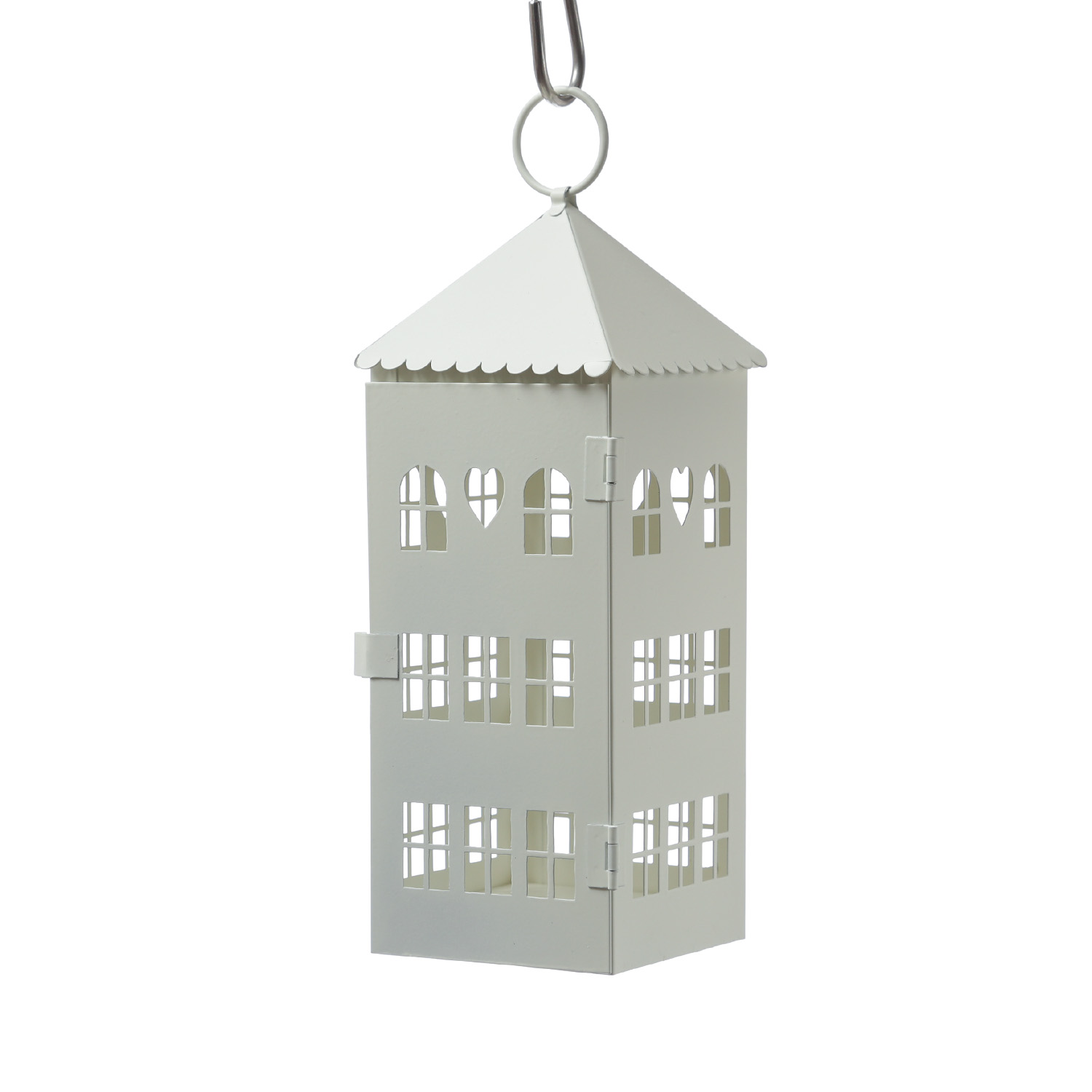 Laternen in Hausform mit Herz - 2er Set Metallhäuser - Lichthäuser - H: 30cm/23cm - weiß Laternen in Hausform mit Herz - 2er Set Metallhäuser - Lichthäuser - H: 30cm/23cm - weiß