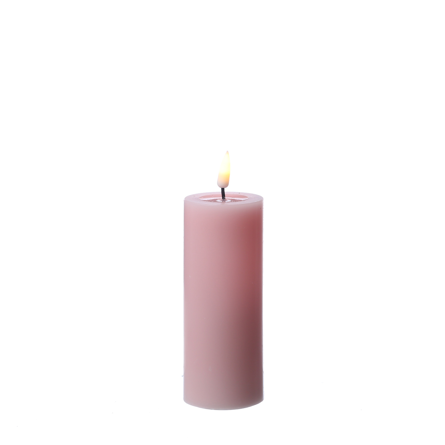 LED Stumpenkerze MIA - Echtwachs - realistische 3D Flamme -  H: 12,5cm D: 5cm - Batterie - rosa