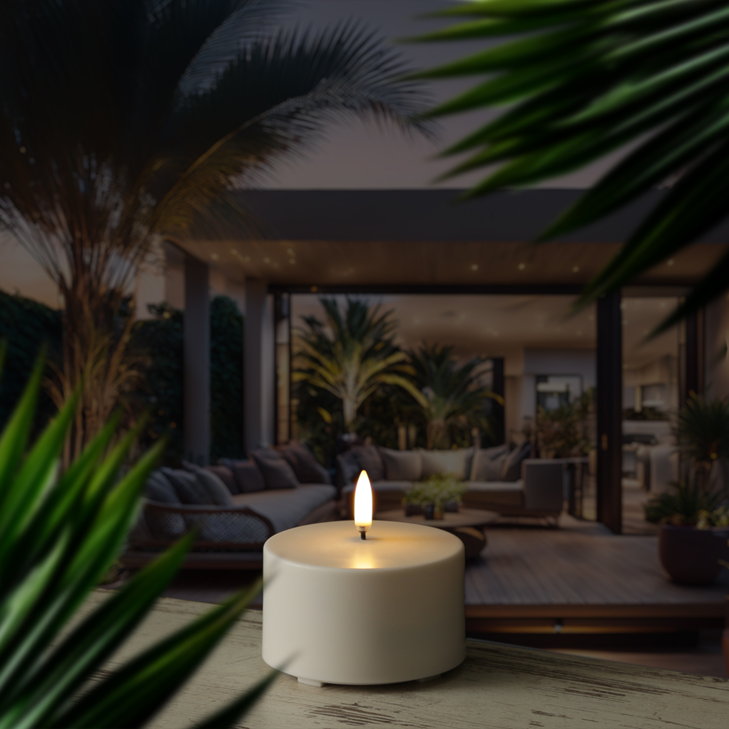 LED Kerze THEA - Kunststoff - Timer - H: 5cm - D: 8,4cm - bis zu 1000 Std.  - für Außen - weiß