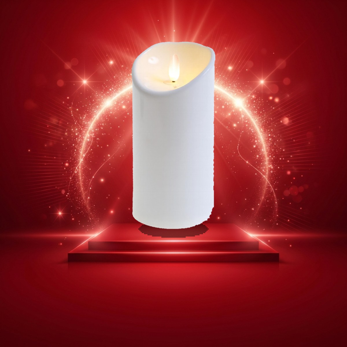 LED Kerze 3D Flamme - Kunststoff - flackernde Flamme - H: 15cm - D: 7,5cm - Timer - für Außen - weiß