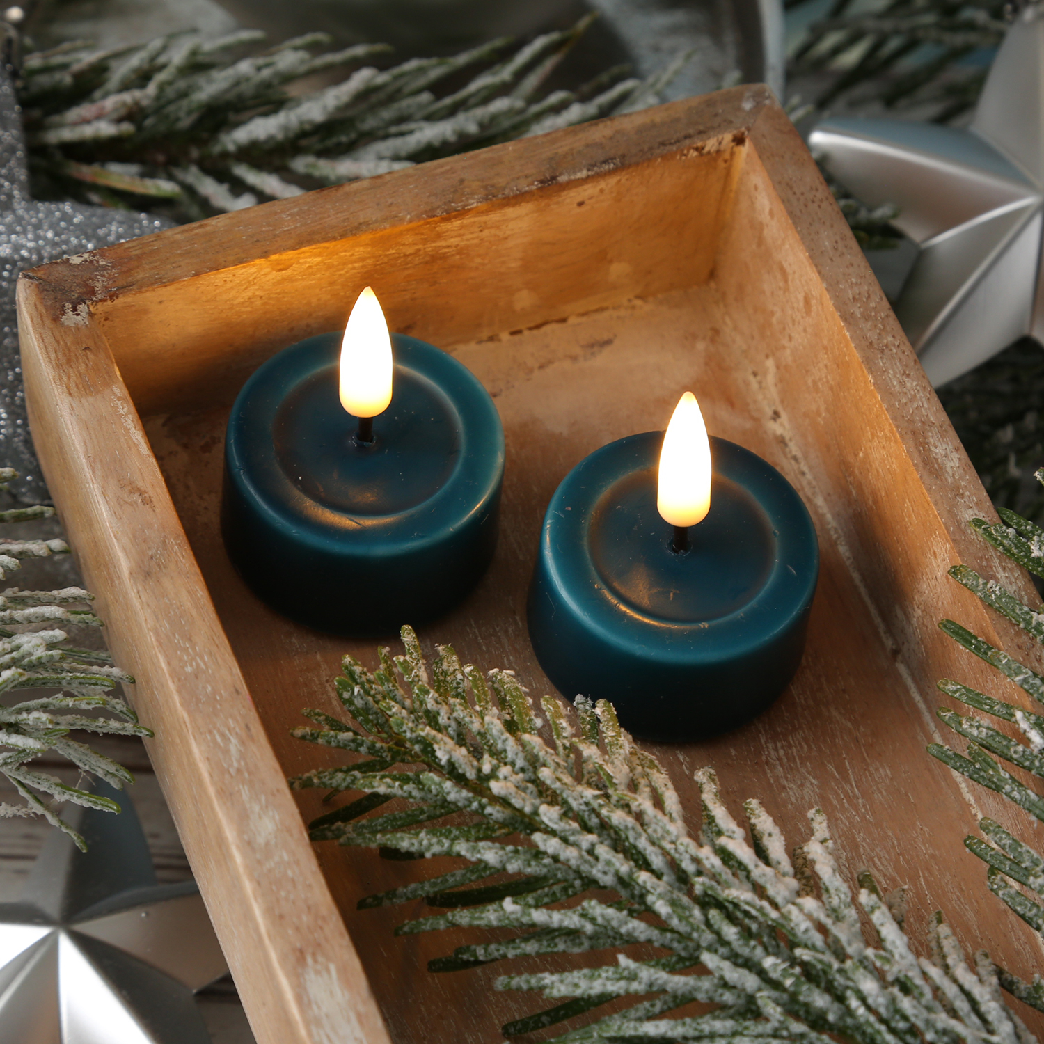 LED Teelichter MIA - Kunststoff - realistische 3D Flamme - D: 4,1cm - petrol - 2 Stk. LED Teelichter MIA - Kunststoff - realistische 3D Flamme - D: 4,1cm - petrol - 2 Stk.