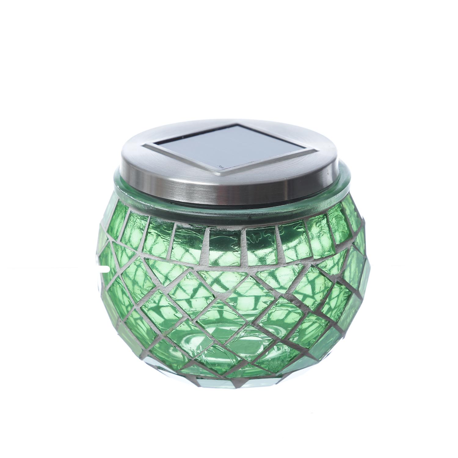 LED Solar Windlicht - Mosaik Solarglas - kaltweiße LED - Lichtsensor - H: 9cm - für Außen - grün