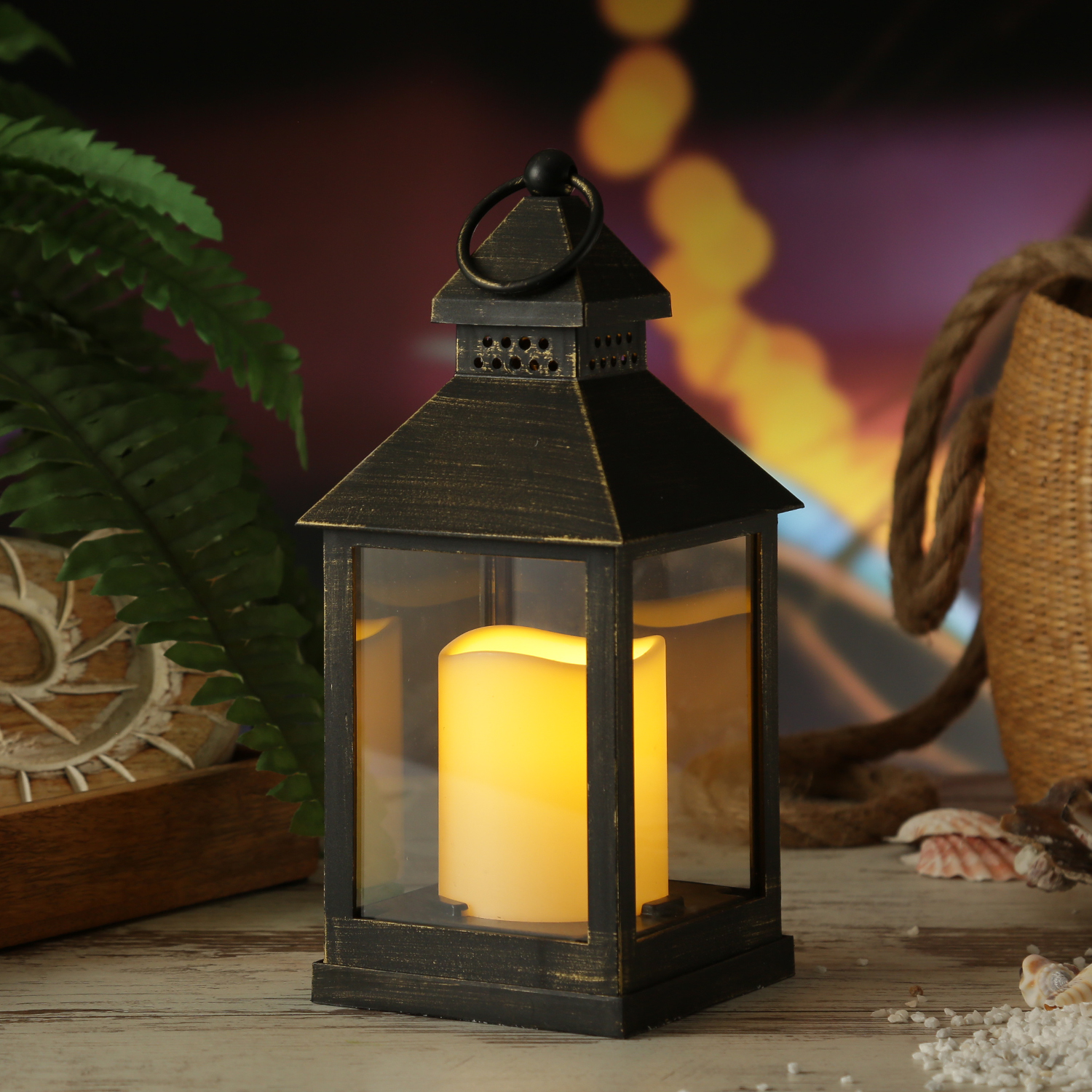 LED Laterne mit Kerze - warmweiss flackernde LED - H- 23cm - Batteriebetrieb - schwarz