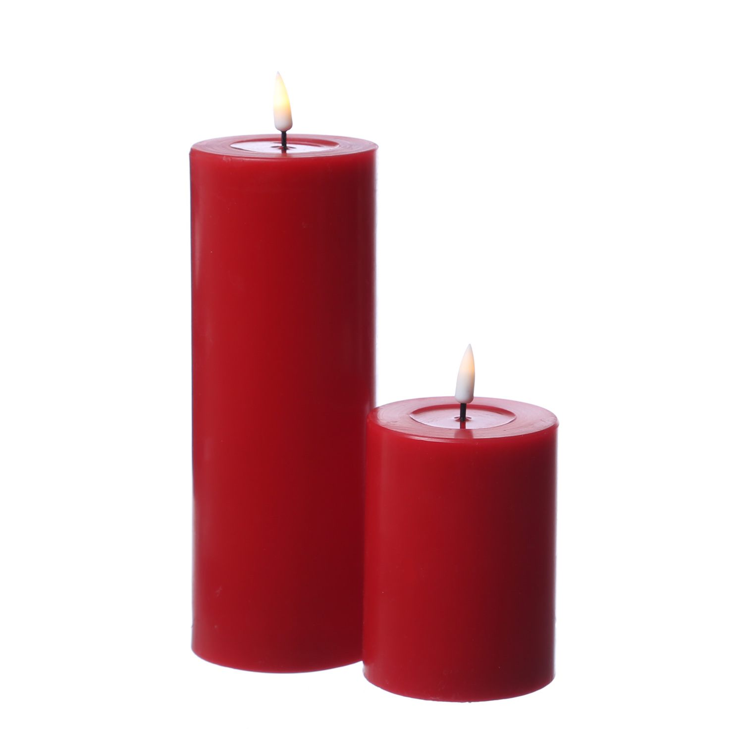 LED Stumpenkerze MIA - Echtwachs - realistische 3D Flamme - H: 10cm - D: 7,5cm - rot