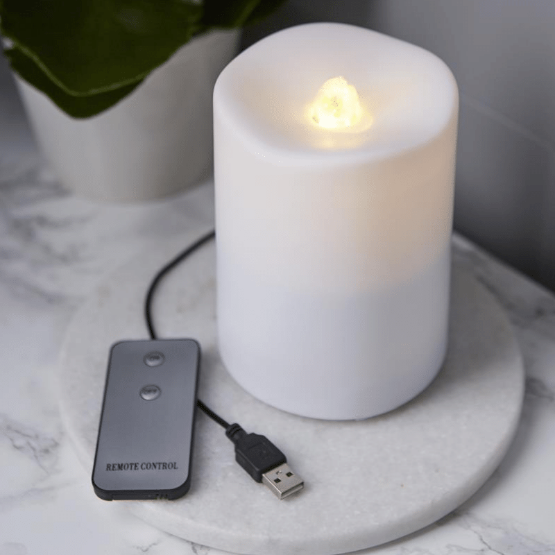 LED Dekokerze/Brunnen "Quelle des Feuers" - warmweiß - USB/Batterie - Timer - Zimmerbrunnen