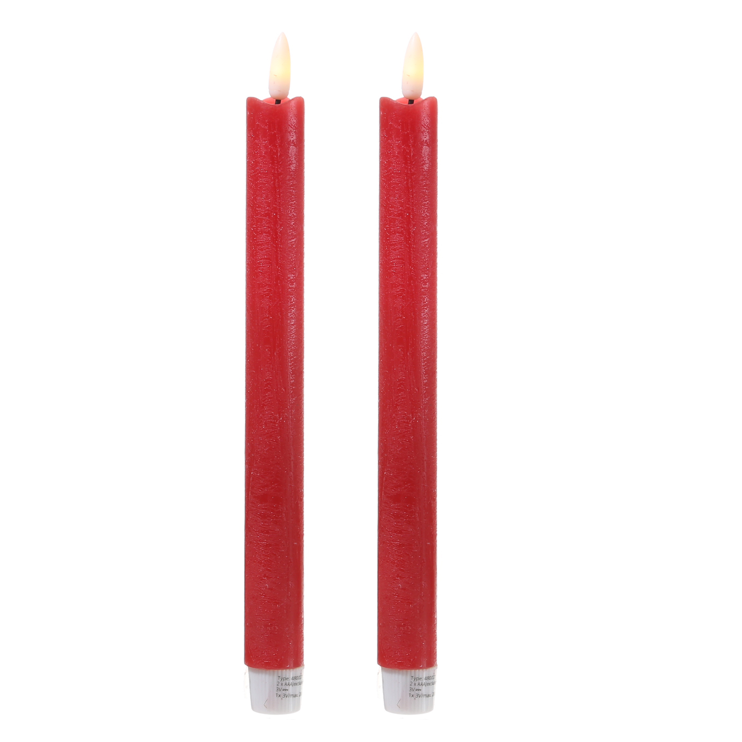 LED Stabkerzen Flamme - Echtwachs - flackernde warmweiße LED - H: 25cm - Timer - rot - 2er Set LED Stabkerzen Flamme - Echtwachs - flackernde warmweiße LED - H: 25cm - Timer - rot - 2er Set