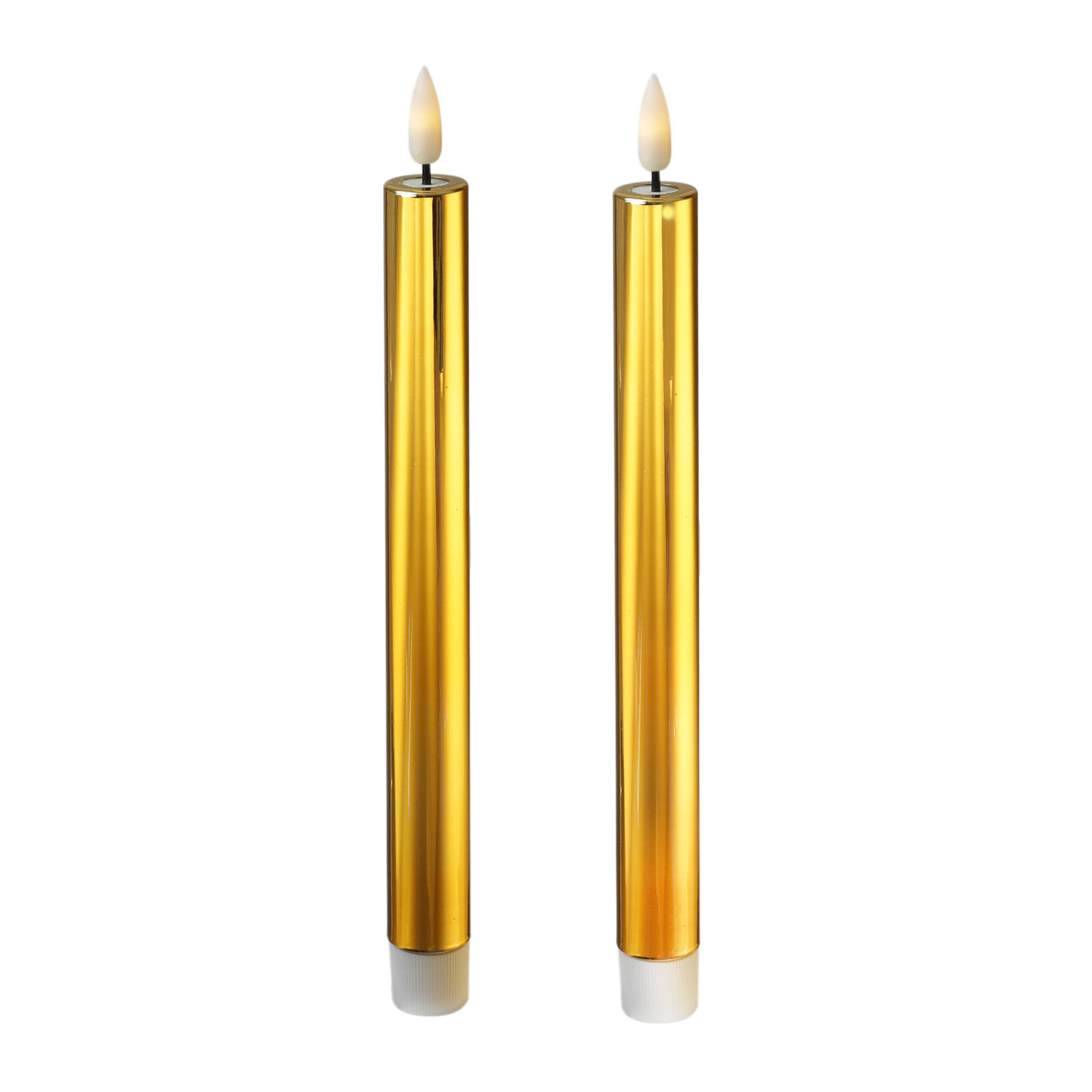 LED Stabkerzen - mit Lack - flackernd - H: 25cm - Timer - gold glänzend - 2er Set