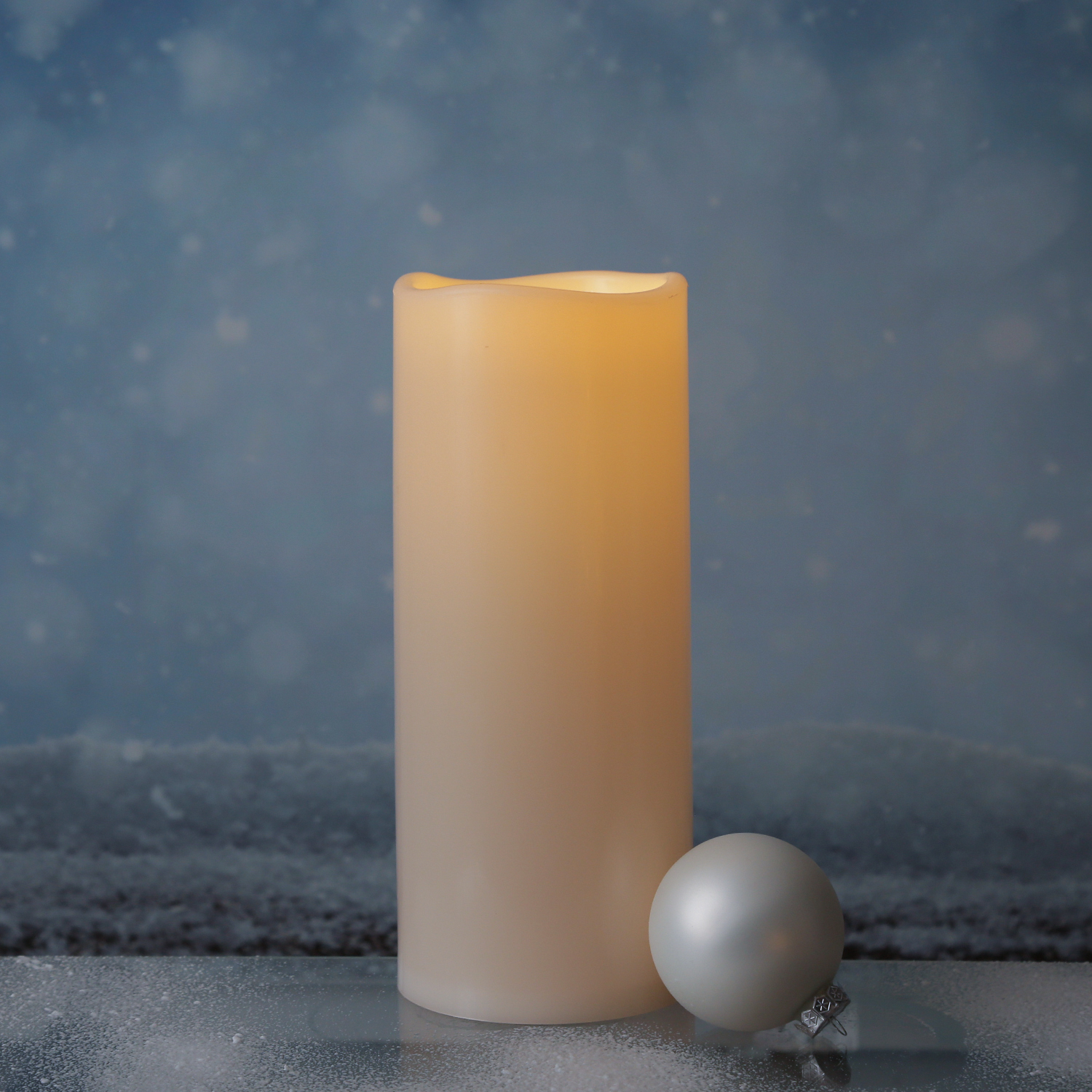 XXL LED Stumpenkerze - Kunststoff - 3D Flamme - H: 30cm - D: 12,5cm - Timer - für Außen - creme