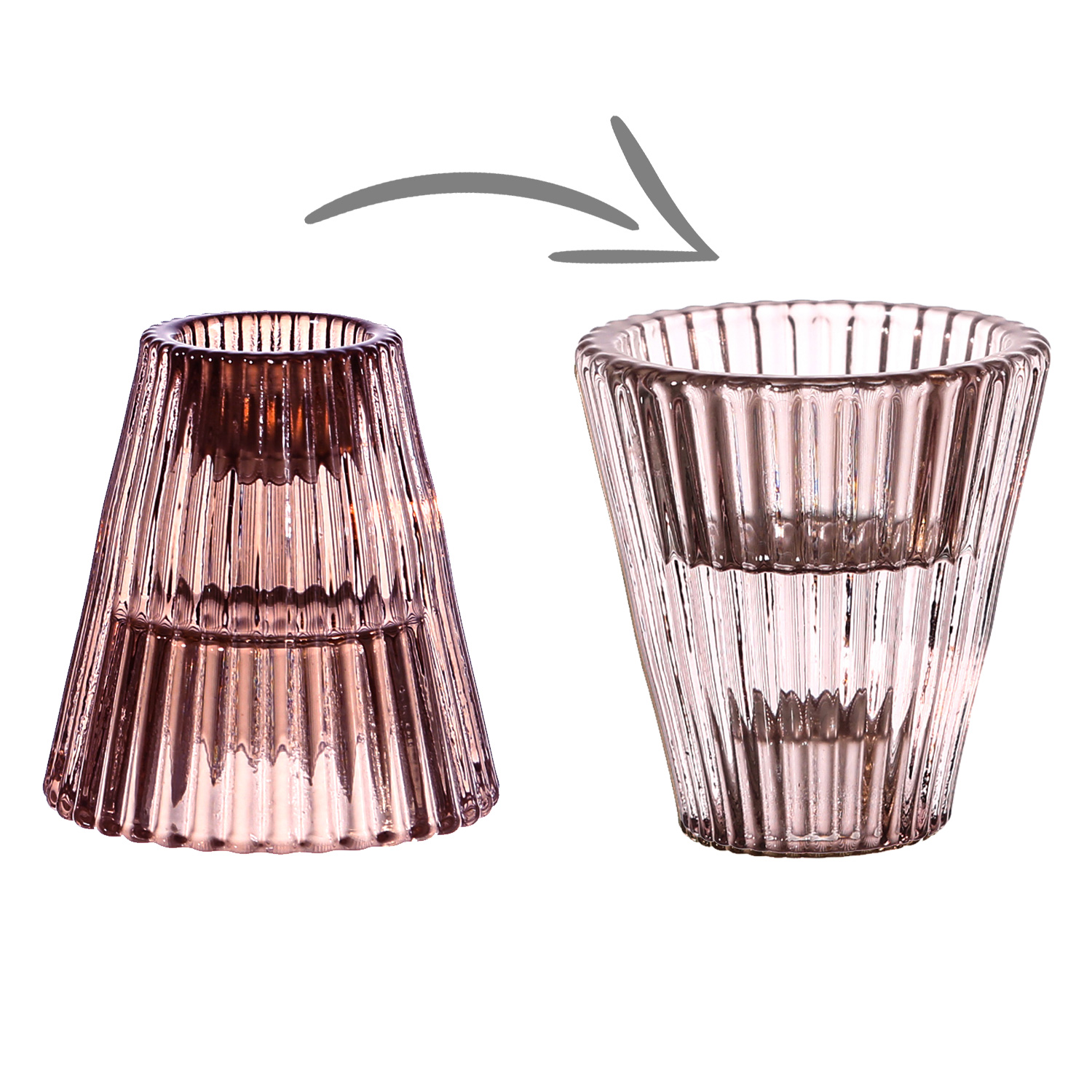 Kerzenhalter - 2in1 - Teelichthalter oder Stabkerzenhalter - Glas - H- 6-5cm - braun- grau - 2er Set Kerzenhalter - 2in1 - Teelichthalter oder Stabkerzenhalter - Glas - H- 6-5cm - braun- grau - 2er Set