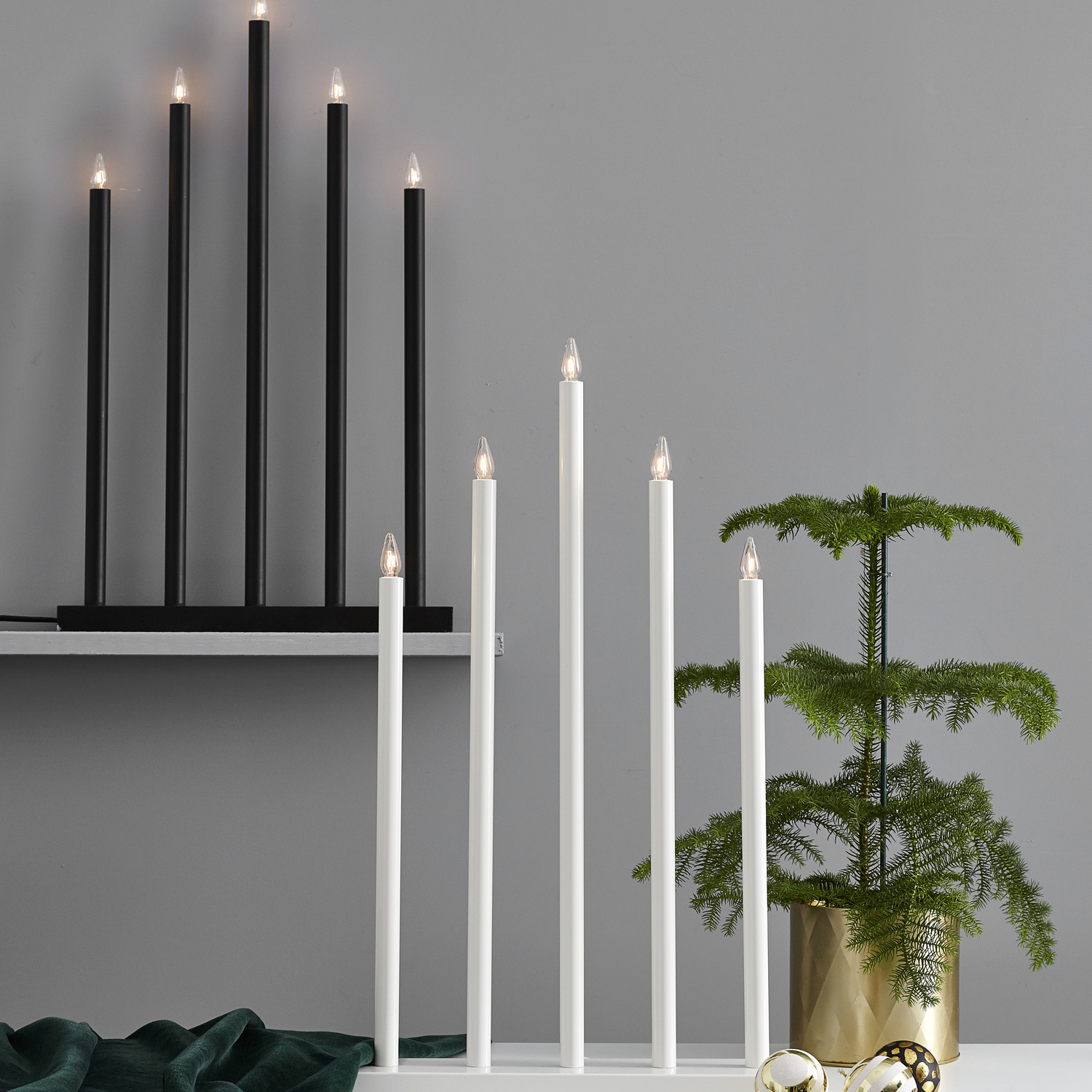 Fensterleuchter "Holy" - 5flammig - warmweiße Glühlampen - H: 64cm - Schalter - Grau