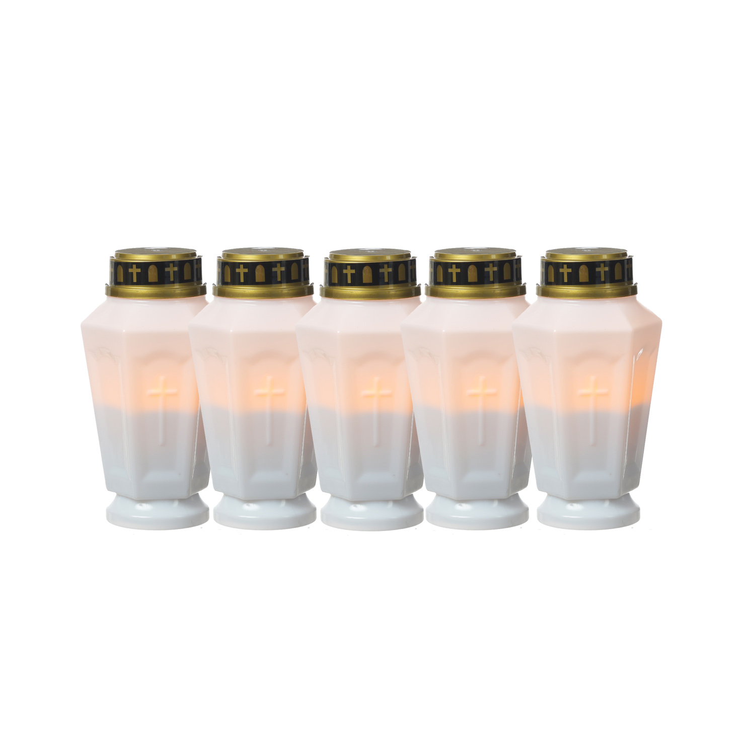 LED Grablicht - Grabkerze - orange flackernd - Timer- H: 15,5cm - für Außen - weiß - 5er Set LED Grablicht - Grabkerze - orange flackernd - Timer- H: 15,5cm - für Außen - weiß - 5er Set