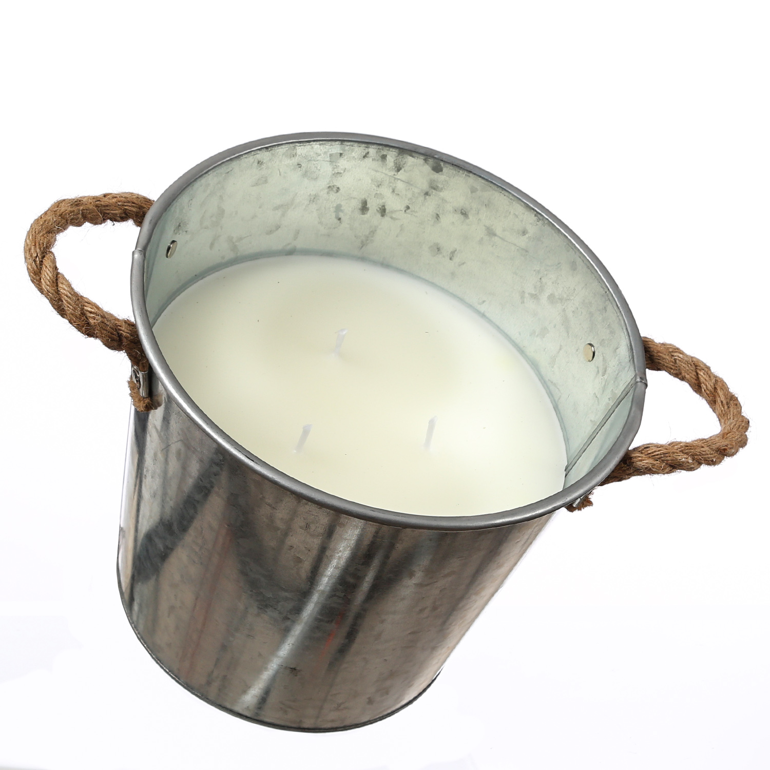 XL Duftkerze CITRONELLA - im Metalleimer mit Deckel - 3-Docht - Echwachs - H: 23cm -  silber