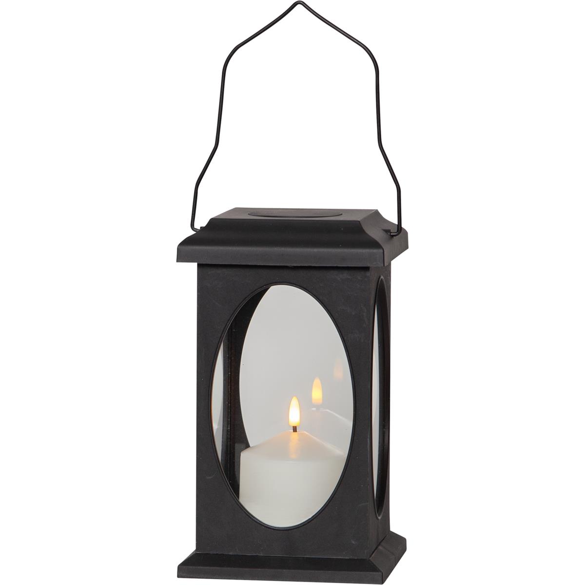 LED Laterne "Flamme" - inkl. LED Kerze - H: 23cm, D: 13,5cm - Batteriebetrieb - Timer - schwarz