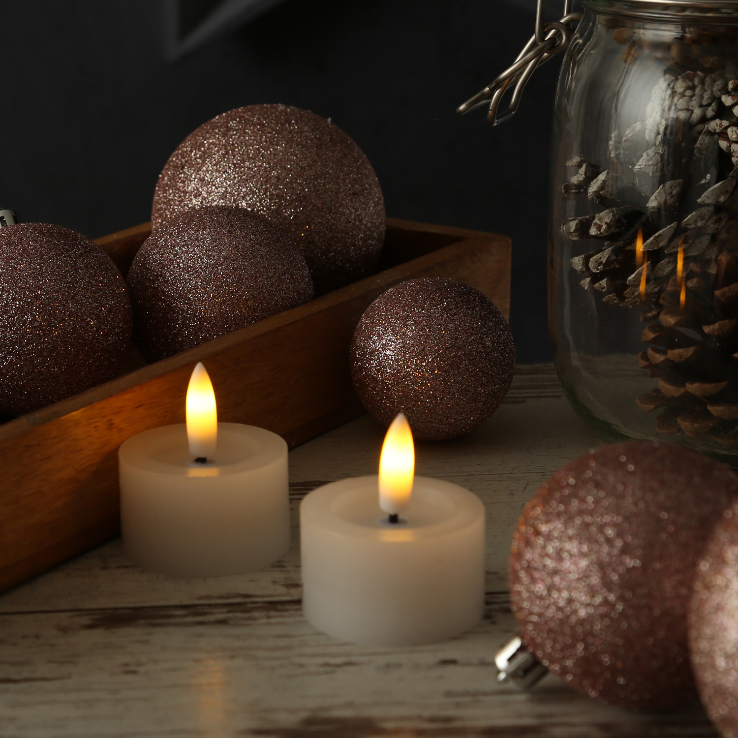 LED Teelichter LINA - Rustik-Optik - Echtwachs - Timer - mit Batterien - D: 4,5cm H: 5cm - 2St.