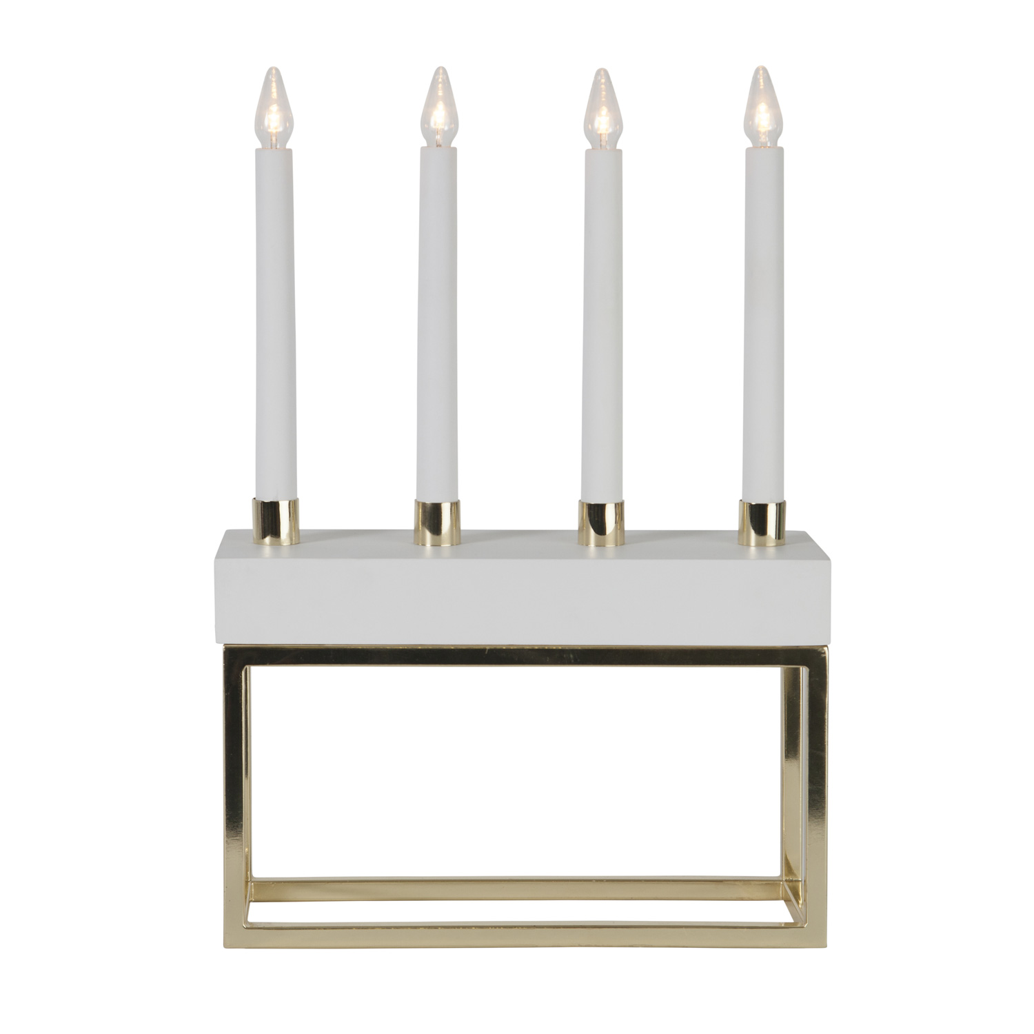 LED-Fensterleuchter "Framy" - 4flammig - warmweiße LEDs - H: 40cm - Schalter - Weiß/Gold LED-Fensterleuchter "Framy" - 4flammig - warmweiße LEDs - H: 40cm - Schalter - Weiß/Gold