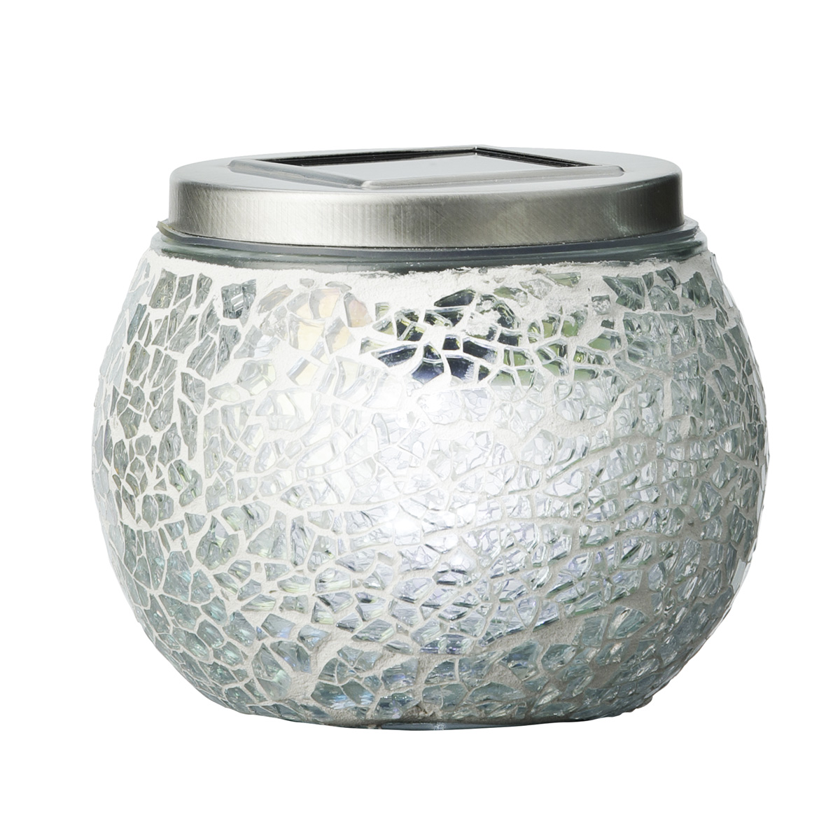 LED Solar Windlicht - Mosaik Glas - Lichtsensor - H: 10cm - outdoor - transparent mit Schimmereffekt