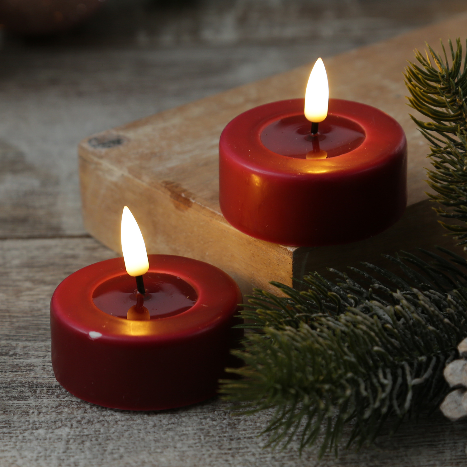 LED Teelichter MIA - realistische 3D Flamme - D: 6,1cm - Batteriebetrieb - bordeauxrot - 2 Stück
