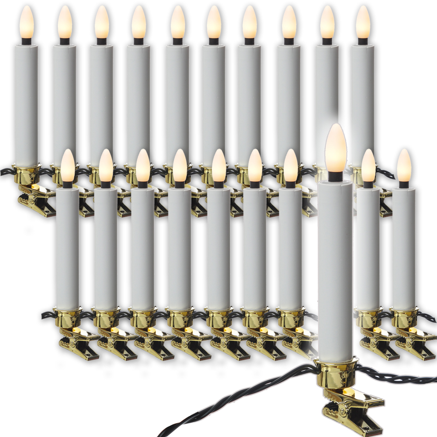 LED Kerzenlichterkette - 20 Christbaumkerzen - Weihnachtsbaumlichterkette - L: 9,5m - Innen/Außen LED Kerzenlichterkette - 20 Christbaumkerzen - Weihnachtsbaumlichterkette - L: 9,5m - Innen/Außen