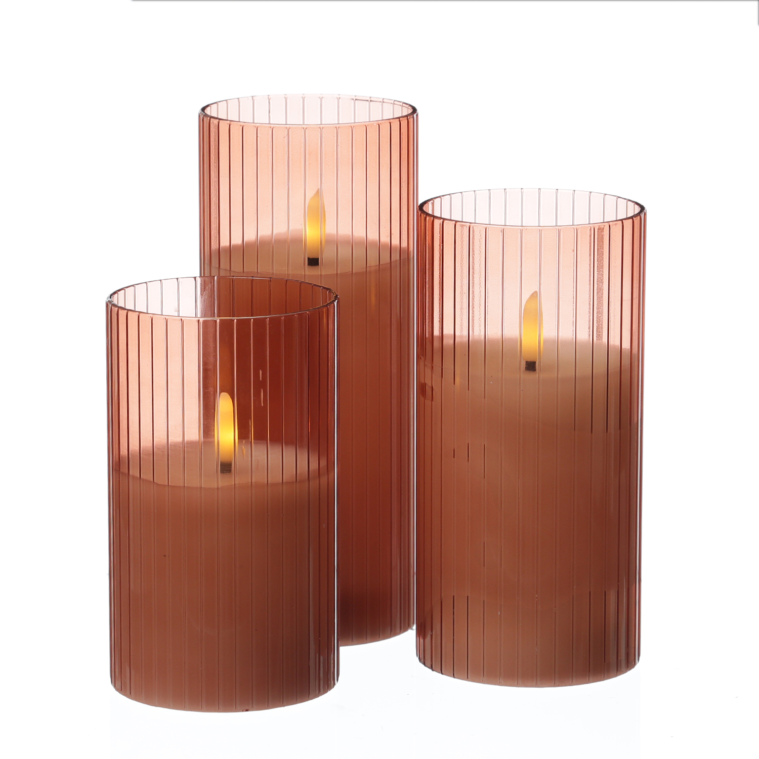 LED Kerze im Glas - Windlicht - Echtwachs - 3D Flamme - Timer - H: 15cm - D: 7,5cm - rosa