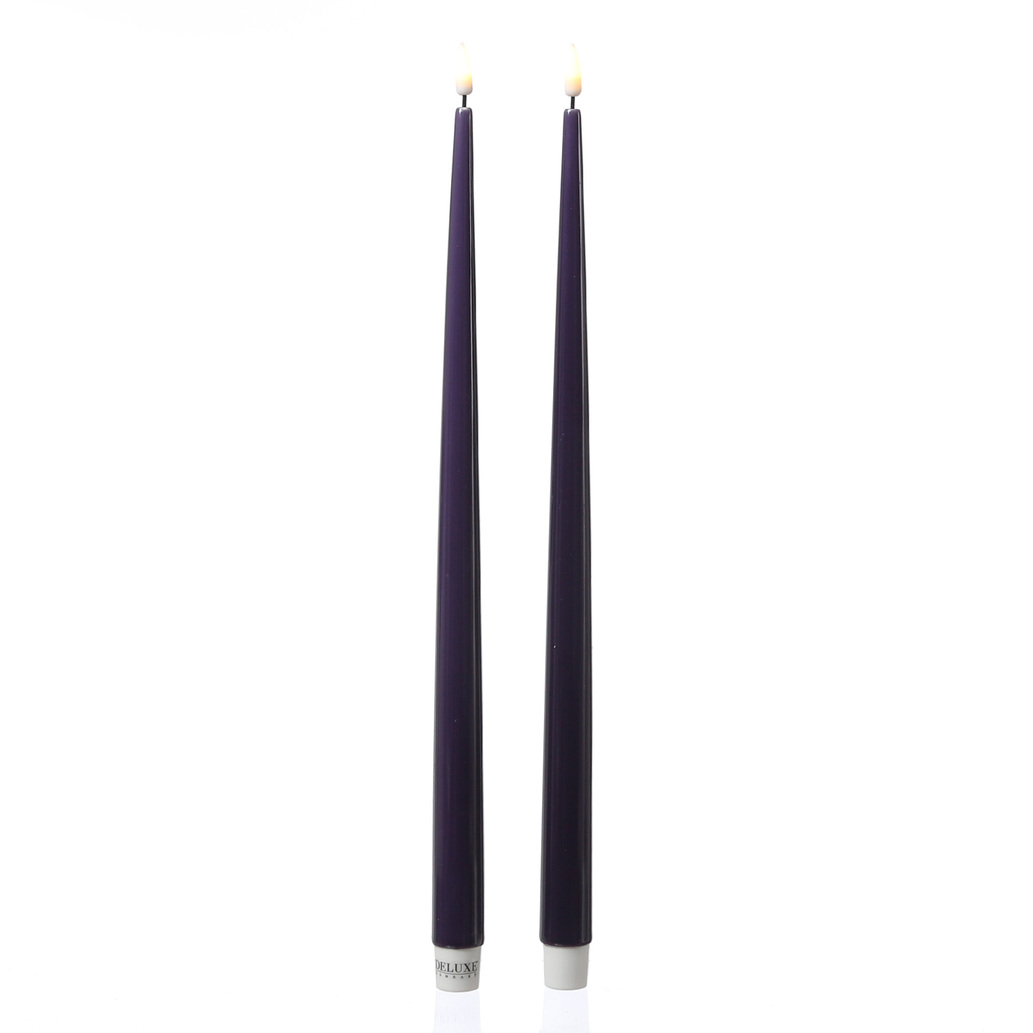 LED Stabkerzen ELLA - Echtwachs - realistische 3D Flamme - H: 38cm - dunkellilla - 2 Stück
