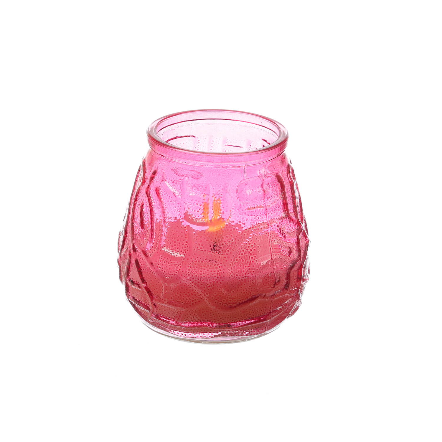 LED Kerze im Glas - LED Windlicht - Echtwachs - 3D Flamme - Timer - mit Batterie - H: 9,5cm - pink