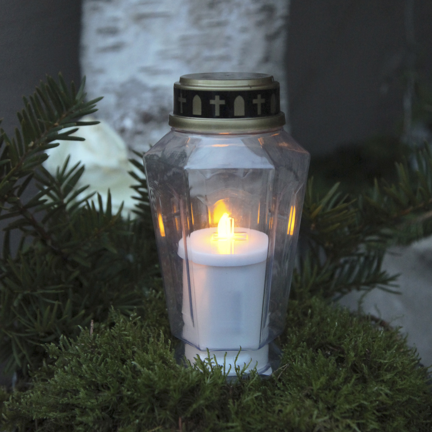 LED Grablicht Serene - Grabkerze - flackernde warmweiße LED - H: 15,5cm - weiß/gold LED Grablicht Serene - Grabkerze - flackernde warmweiße LED - H: 15,5cm - weiß/gold