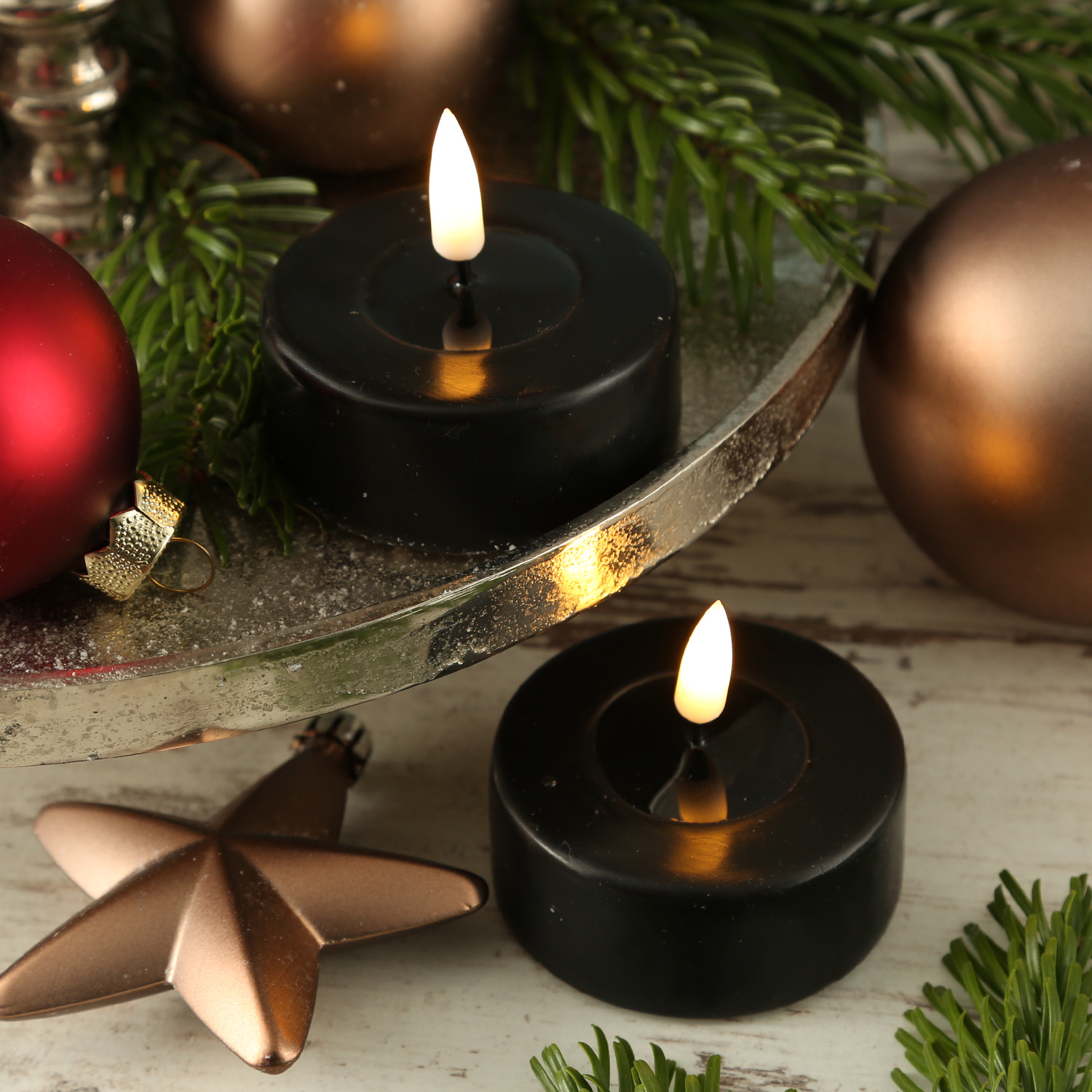 LED Teelichter MIA - Kunststoff - realistische 3D Flamme - D: 6,1cm - schwarz - 2 Stk. LED Teelichter MIA - Kunststoff - realistische 3D Flamme - D: 6,1cm - schwarz - 2 Stk.