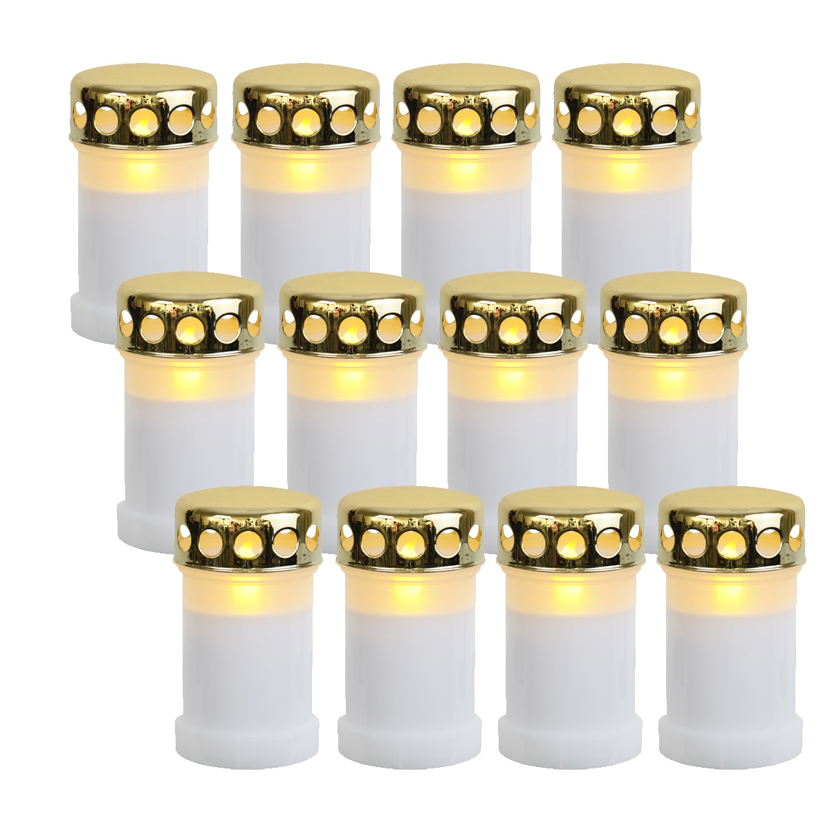 LED Novenkerze Serene - Grabkerze - flackernde gelbe LED - H: 14cm - weiß/gold - 12er Set