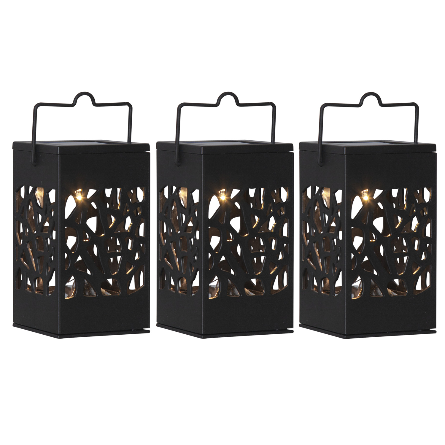 LED Solar Laternen Izola - zum Hängen o. Stellen - warmweiße LED - H: 11cm - Lichtsensor - 3er Set